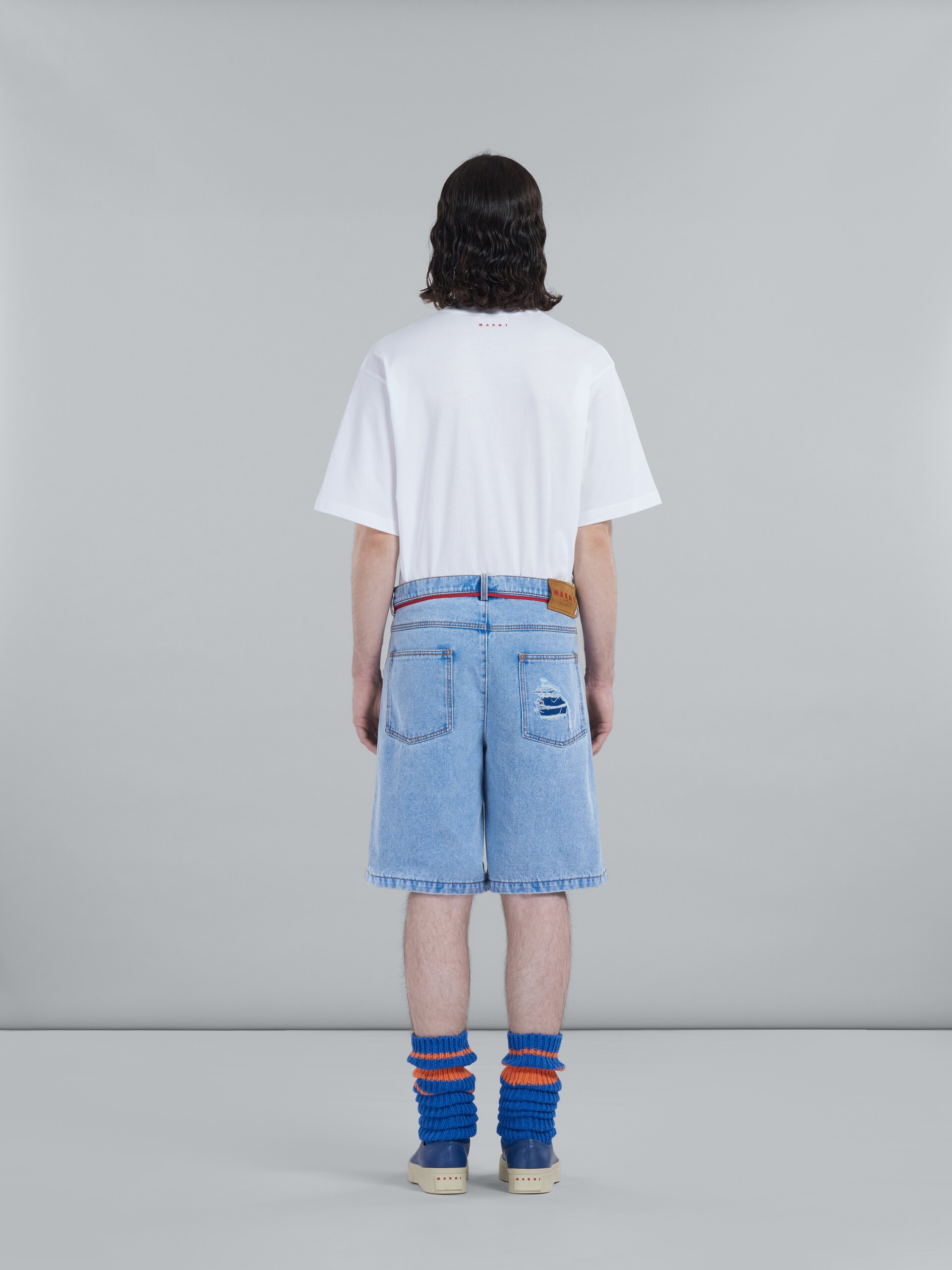 SHORTS IN COATED BLUE DENIM AND MOHAIR - 3