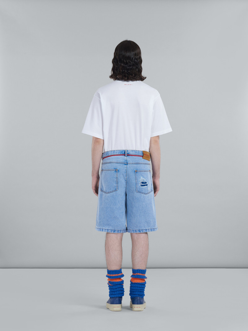 SHORTS IN COATED BLUE DENIM AND MOHAIR 3