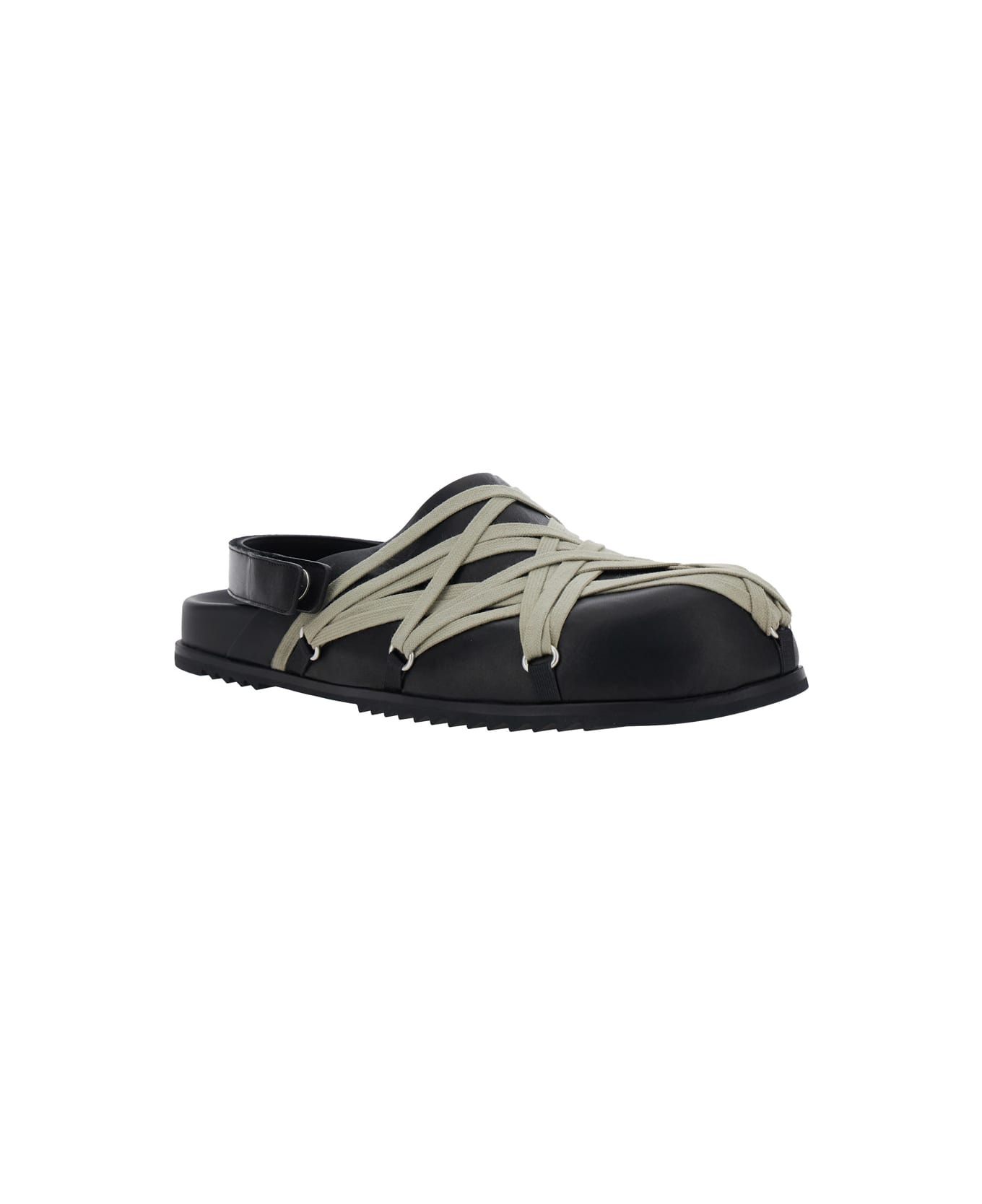 Black Mules With Oversize Decorative Laces And Buckle Closure In Leather Man - 2