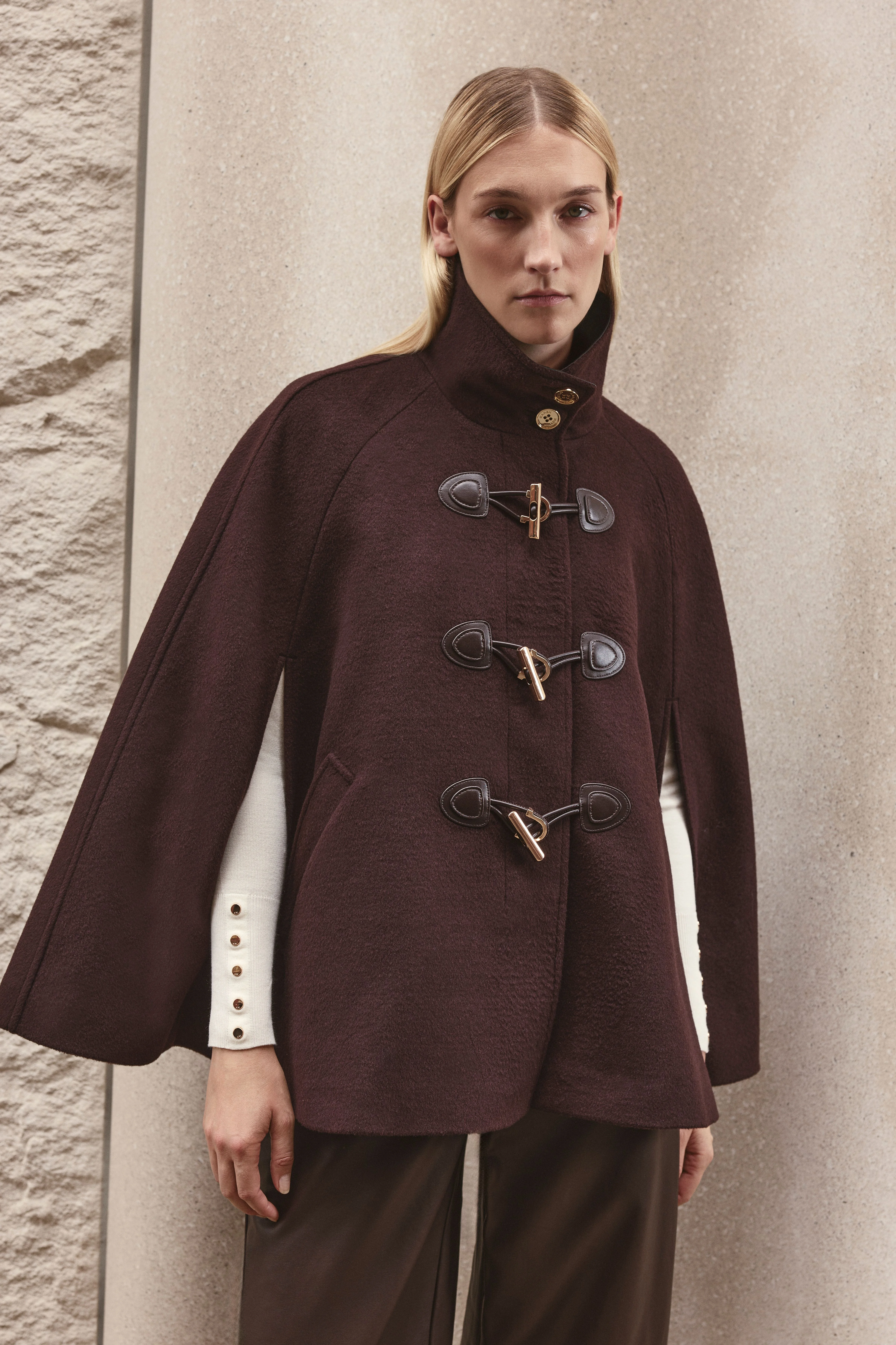 Wool Blend Trim Cape - 1