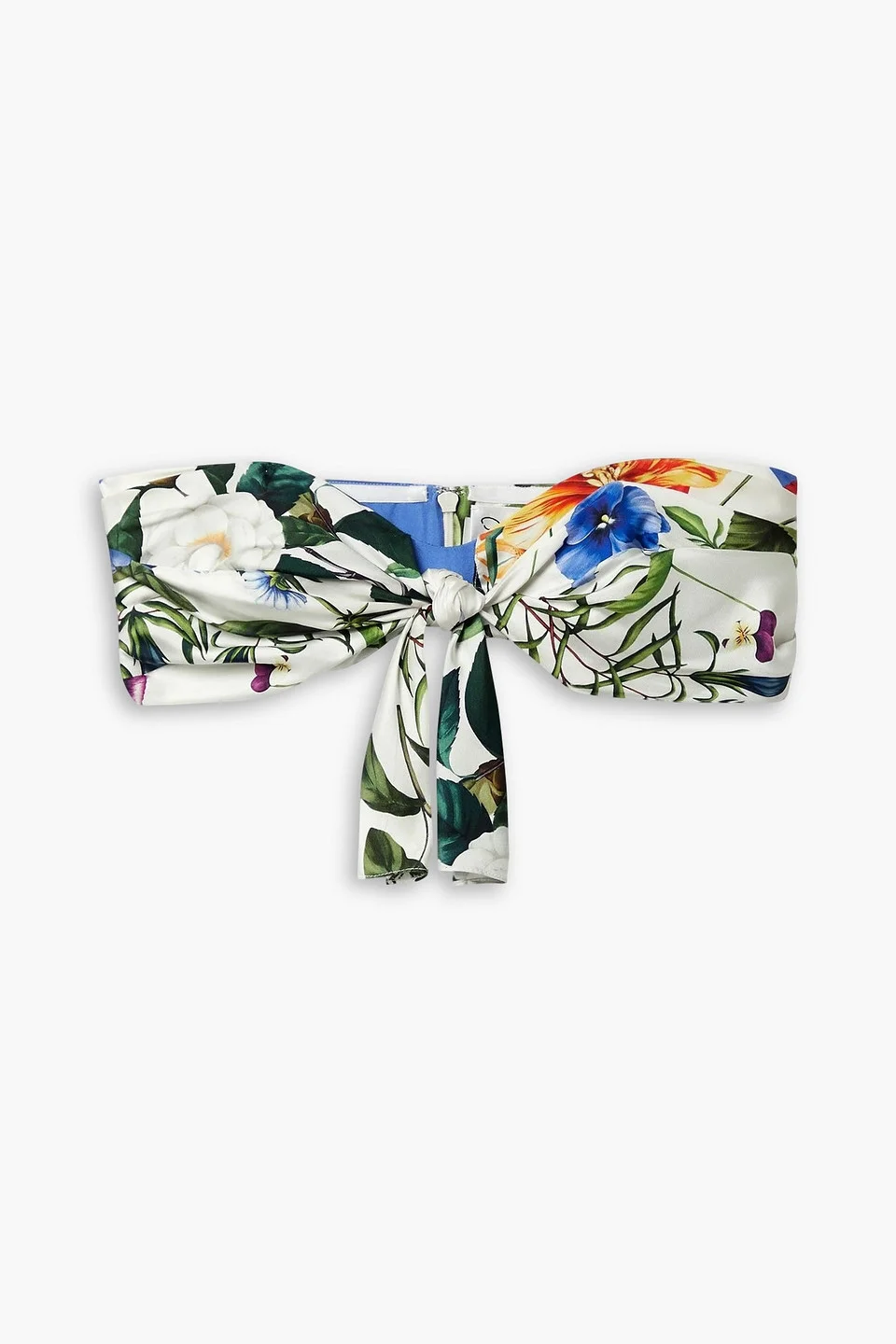Tie-front floral-print silk-satin twill bandeau top - 1