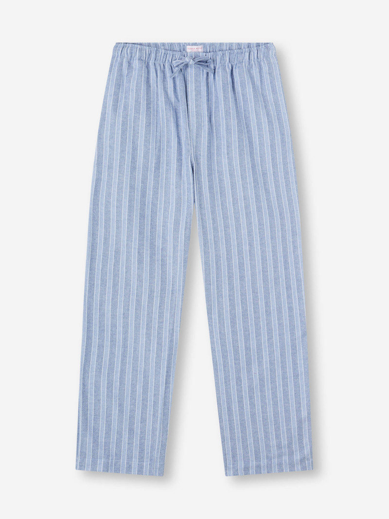 Derek Rose Men's Lounge Pants Arran Brushed Cotton Blue Herringbone Stripe outlook