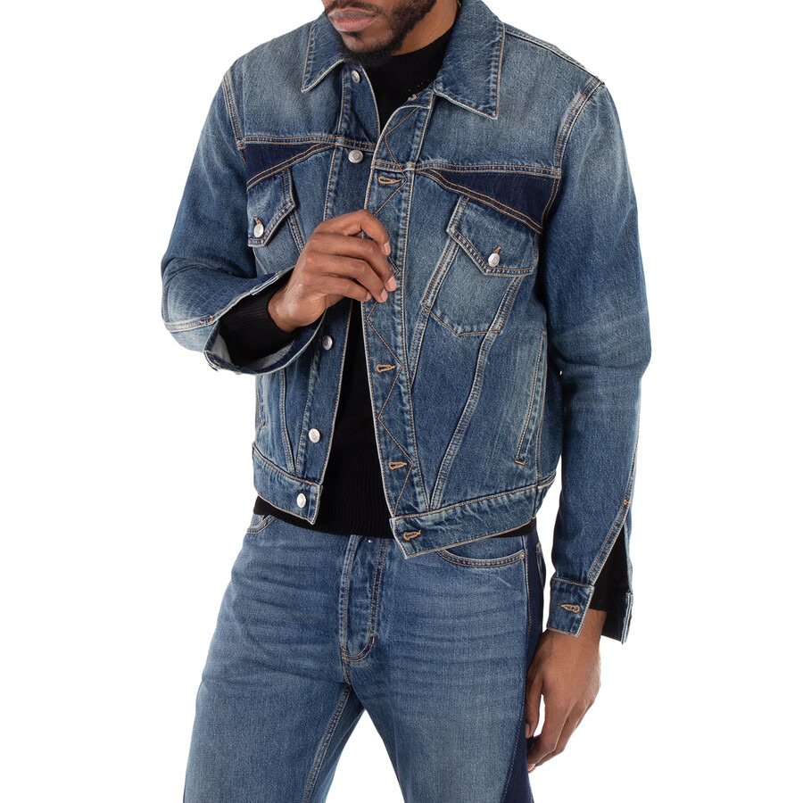 Alexander Mcqueen Men's Blue Washed Panelled Denim Jacket - 2
