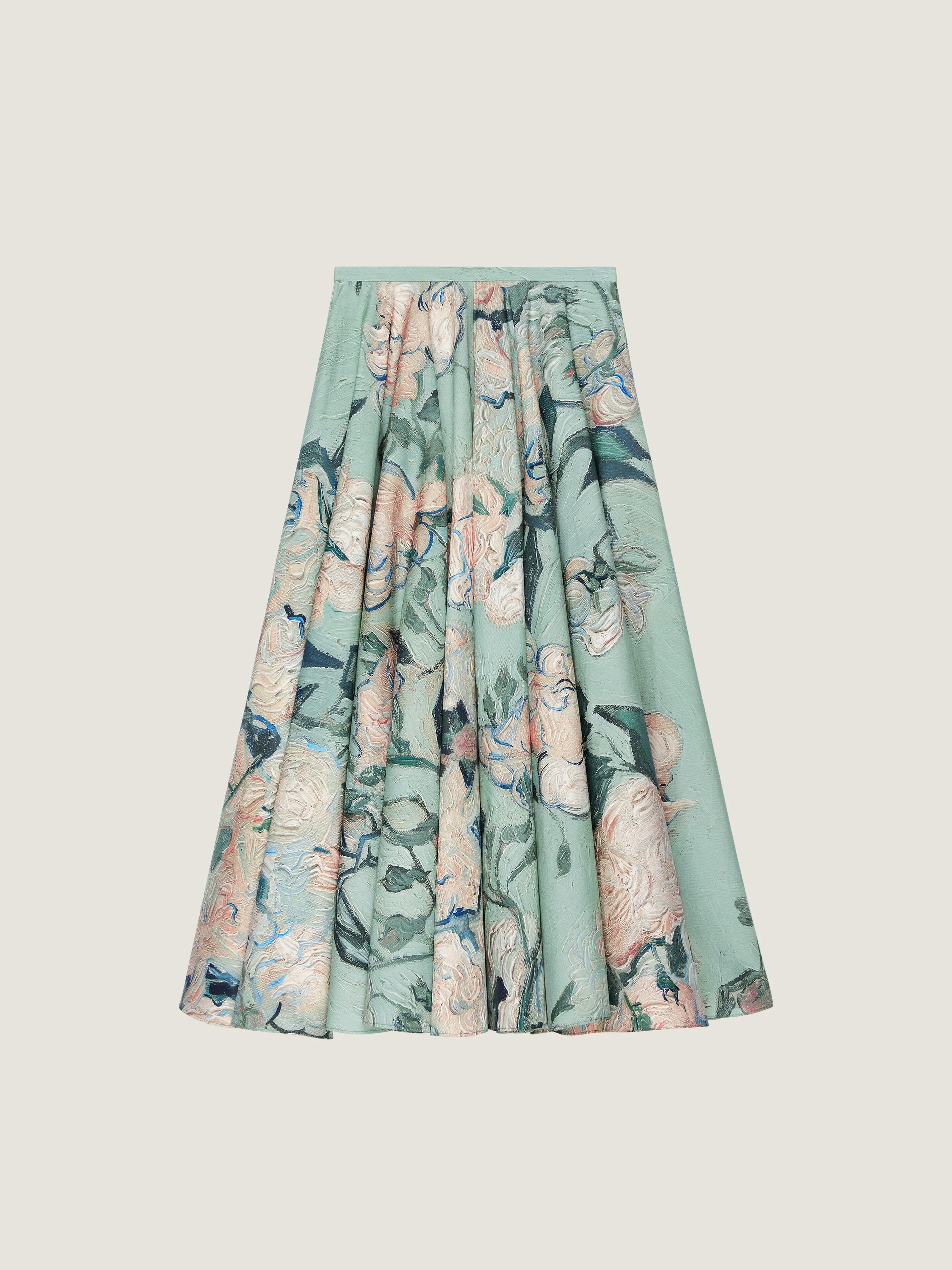 LONG CIRCULAR SKIRT IN POPLIN WITH ROSES PRINT - 1