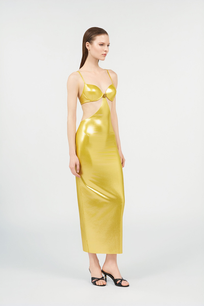 Long Golden Satin Dress 3
