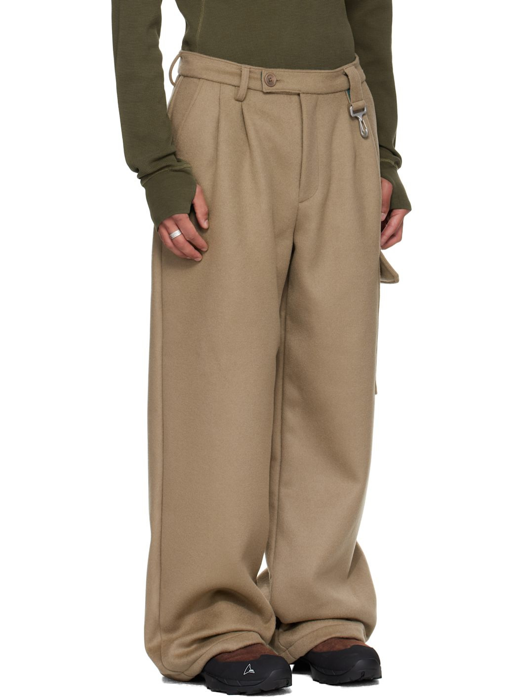 Gray Merino Wool Pleated Cargo Pants - 2