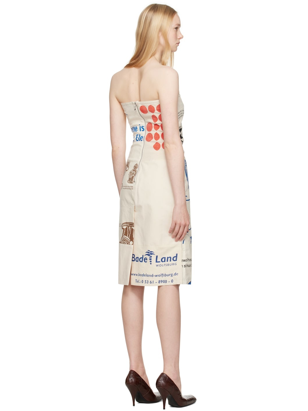 Beige Regenerated Tote Bags Bustier Midi Dress - 3