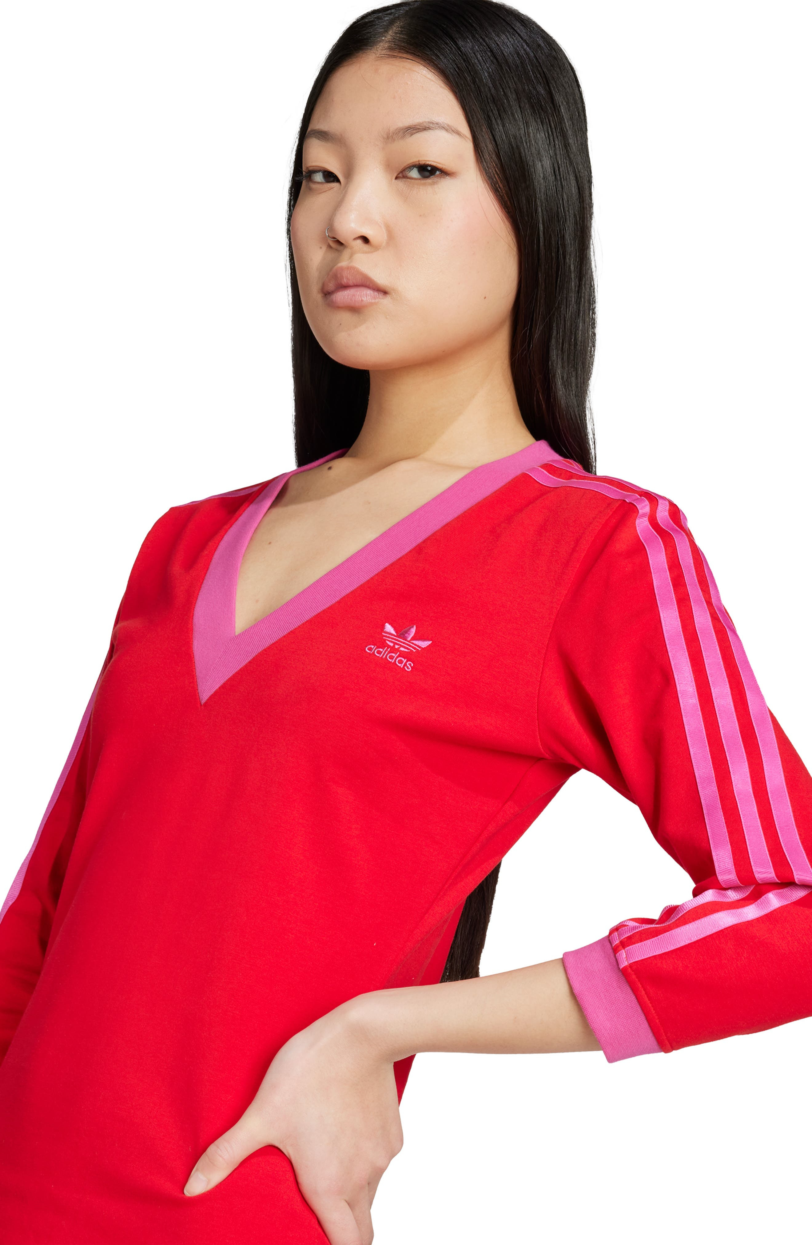 adidas Adicolor Classics 3-Stripes Maxi Dress in Scarlet/Semi Lucid Fuchsia at Nordstrom - 6