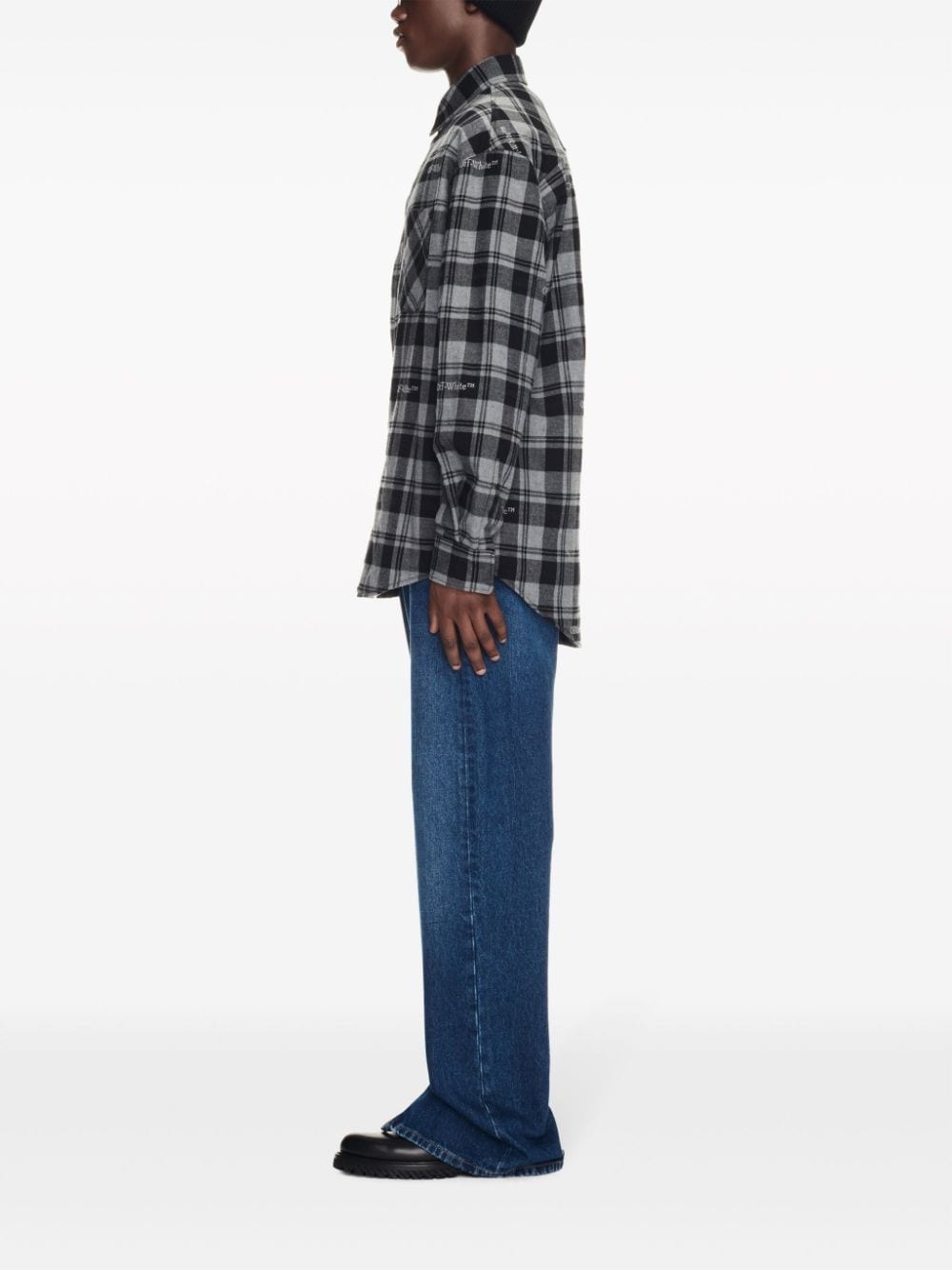 logo-embroidered checked padded shirt - 3