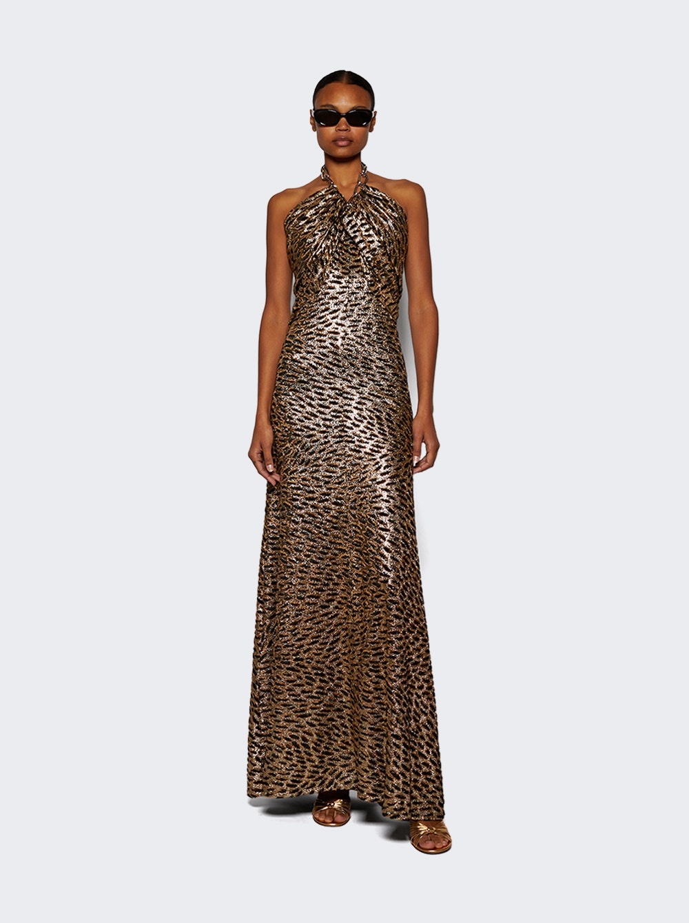 Chain Halter Neck Gown Tiger Lurex - 2