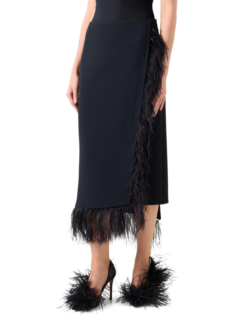 Women's Asymmetric Feather-Trim Midi-Skirt - Black 3