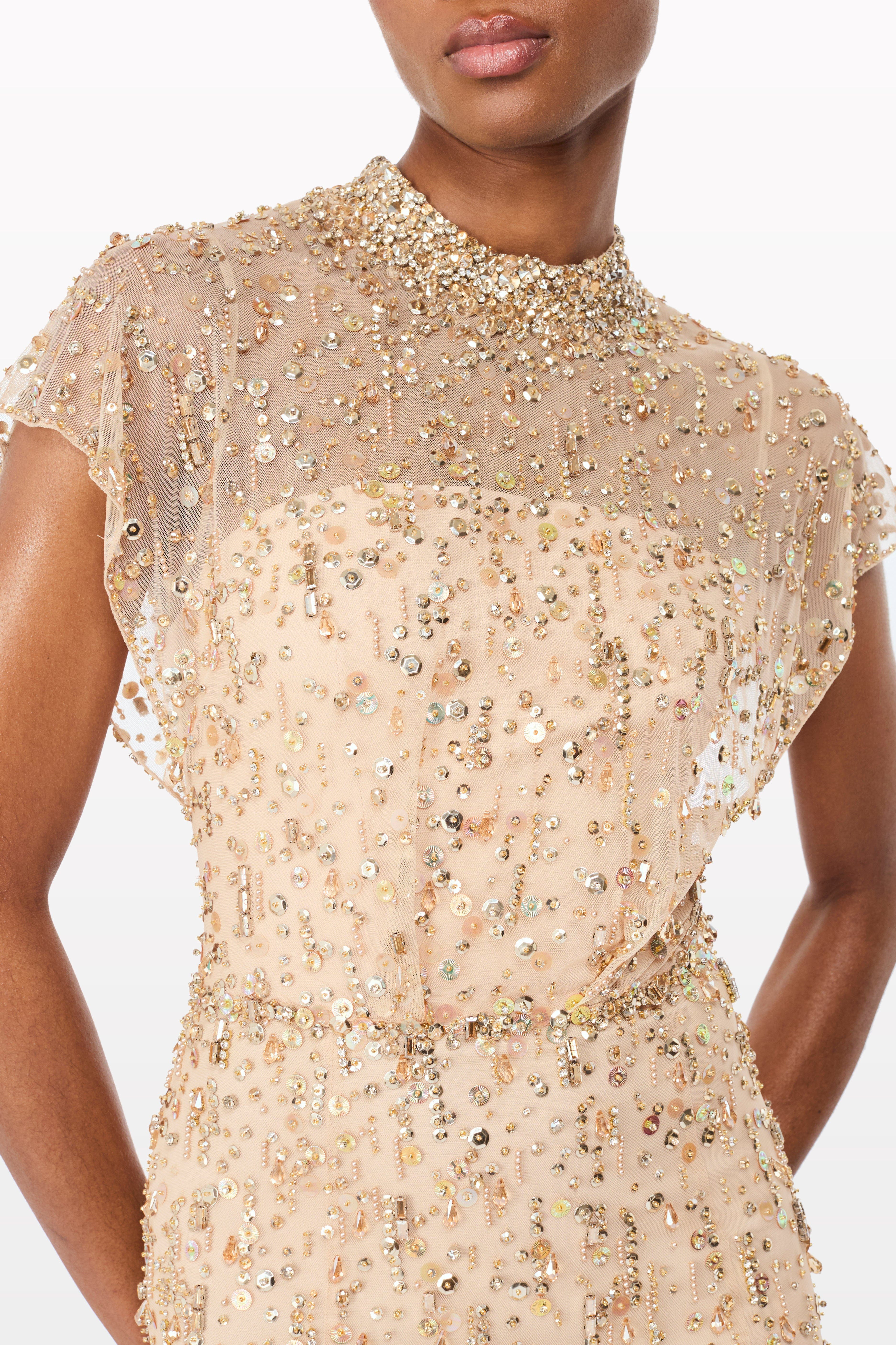 Jenny Packham Crystal Drop embellished high-neck maxi dress in Illusion at Nordstrom - 4