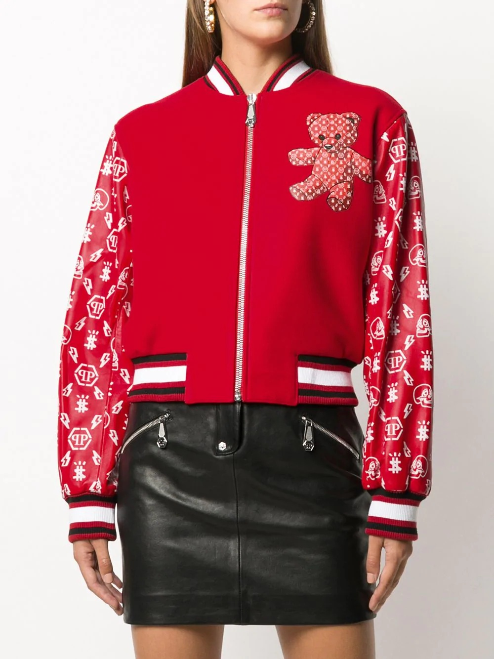 teddy bear logo print bomber jacket - 4