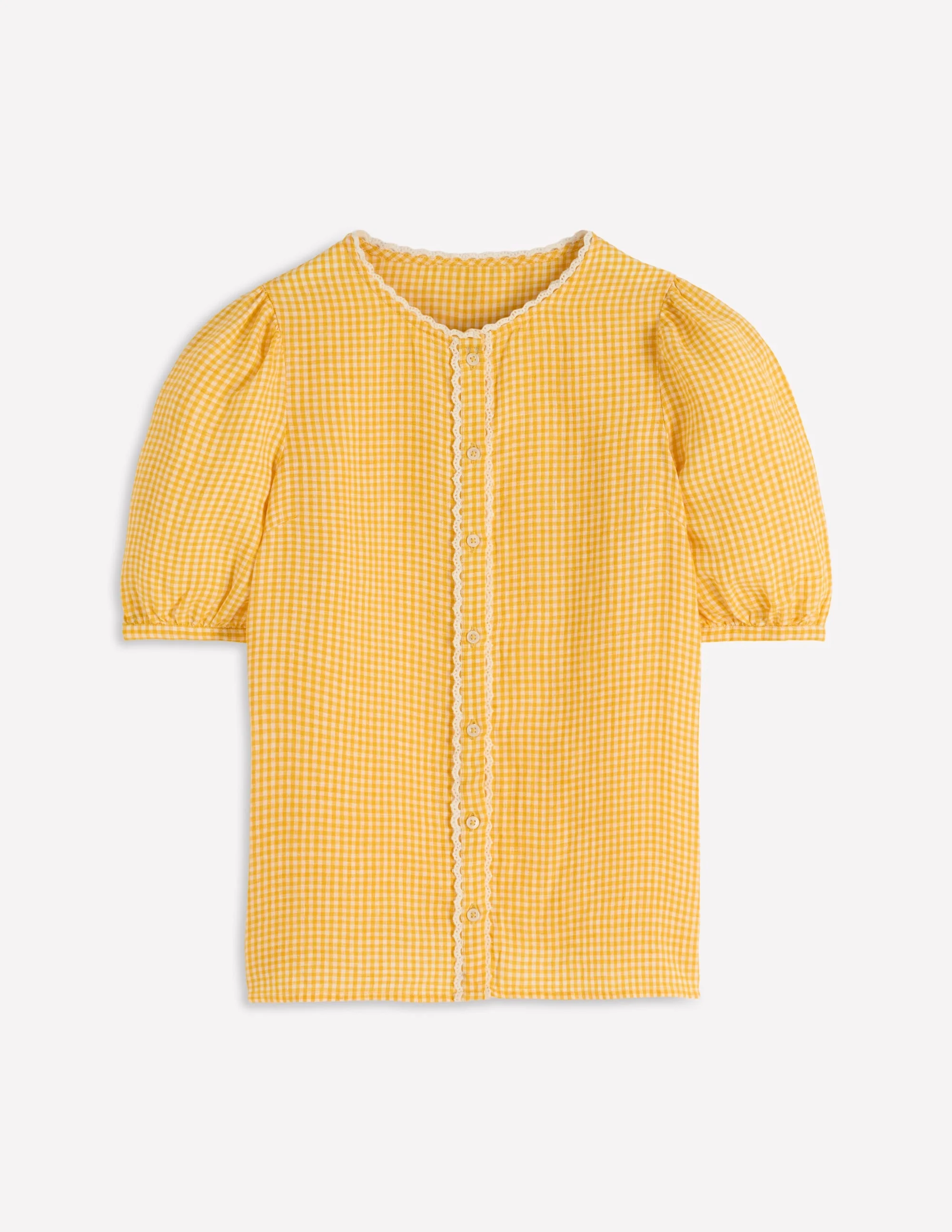 Leah Short Sleeve Linen Top-Sunshine Yellow Gingham - 1