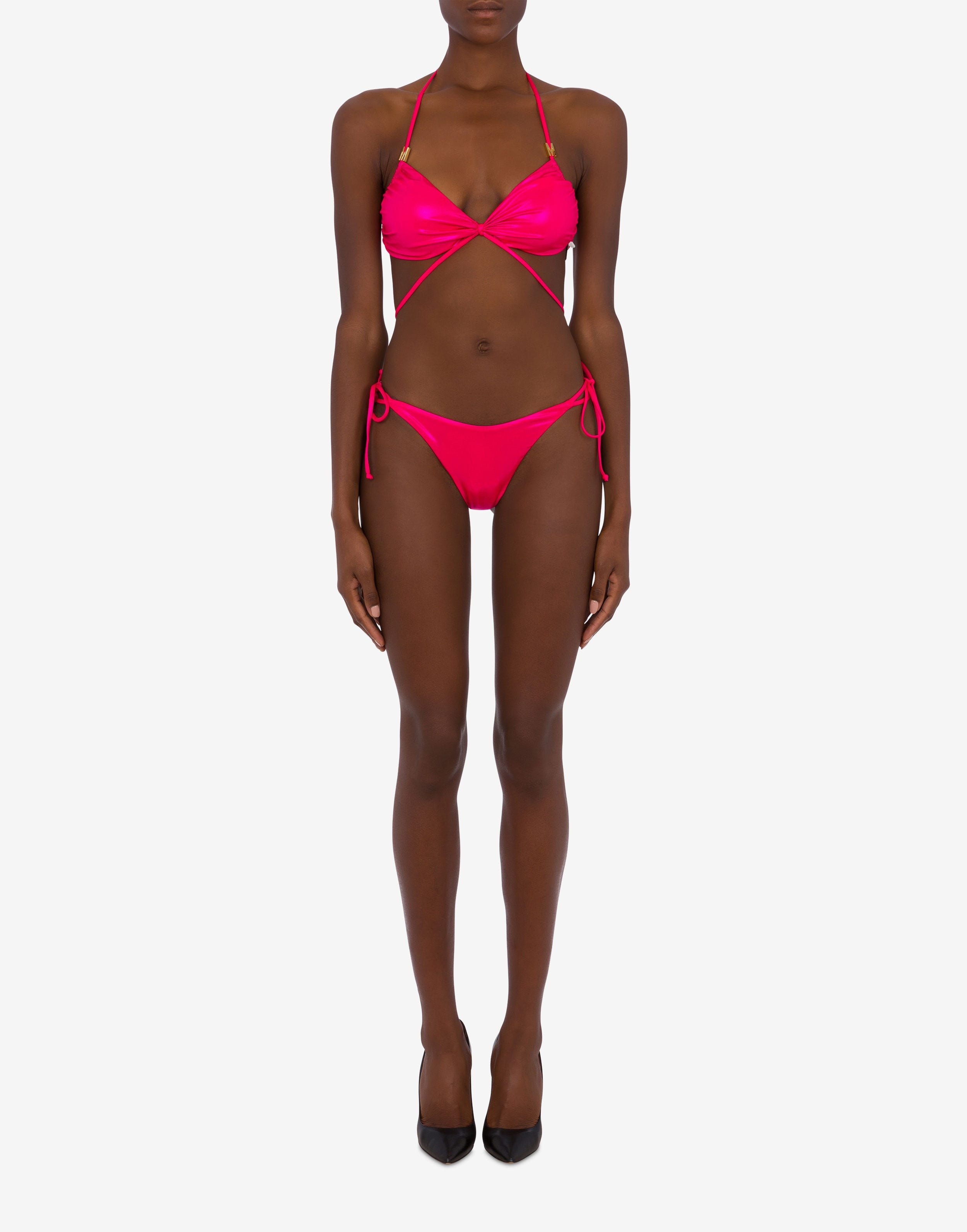 SHINY & GOLD LACE-UP BIKINI TOP - 2