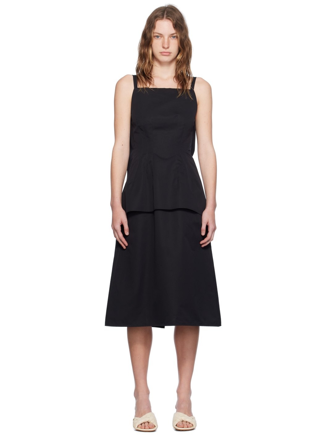 Black Square Neck Midi Dress - 1