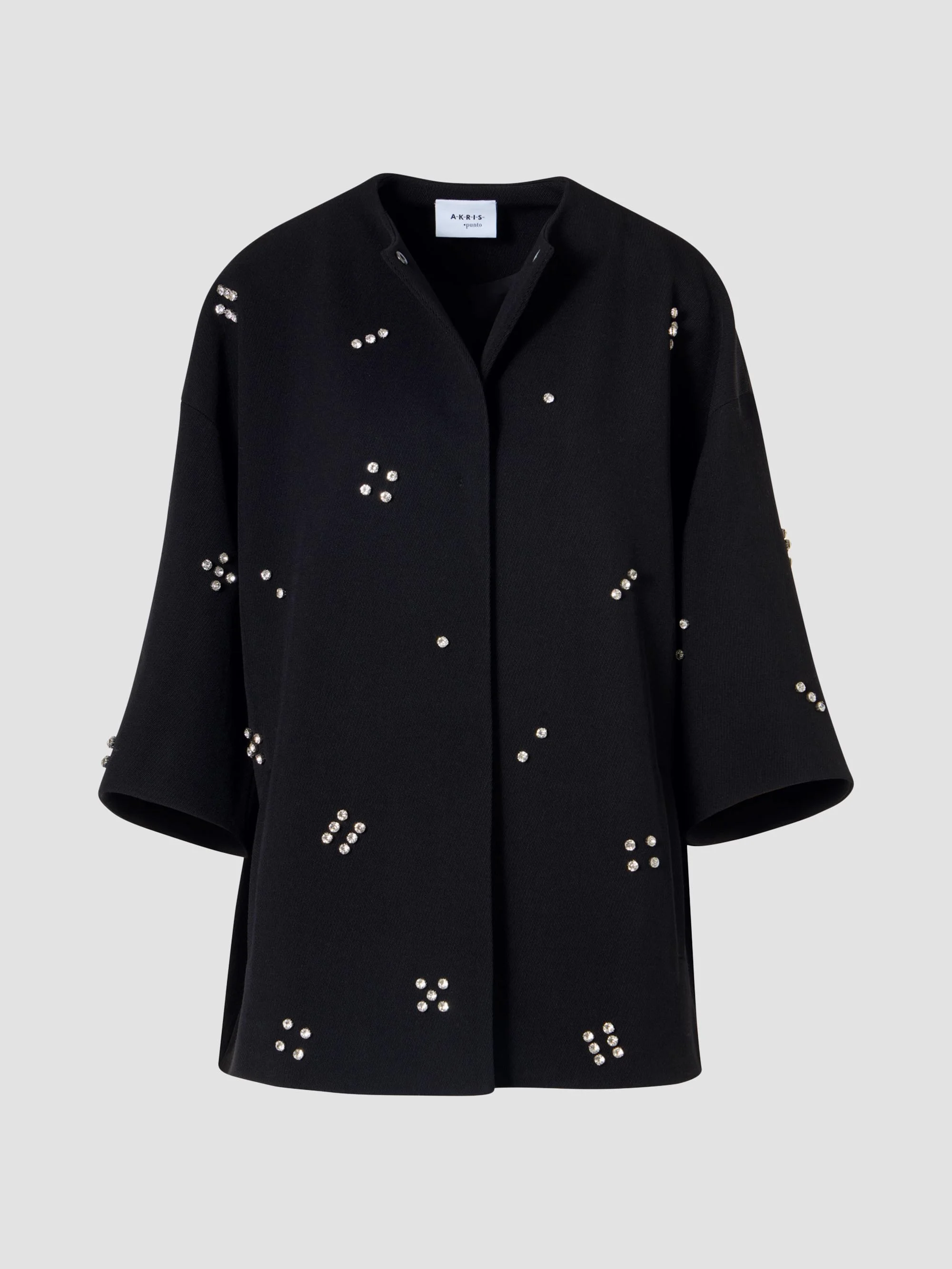 Women's Diamond Dice Dot Wool Car Coat - Black - 1