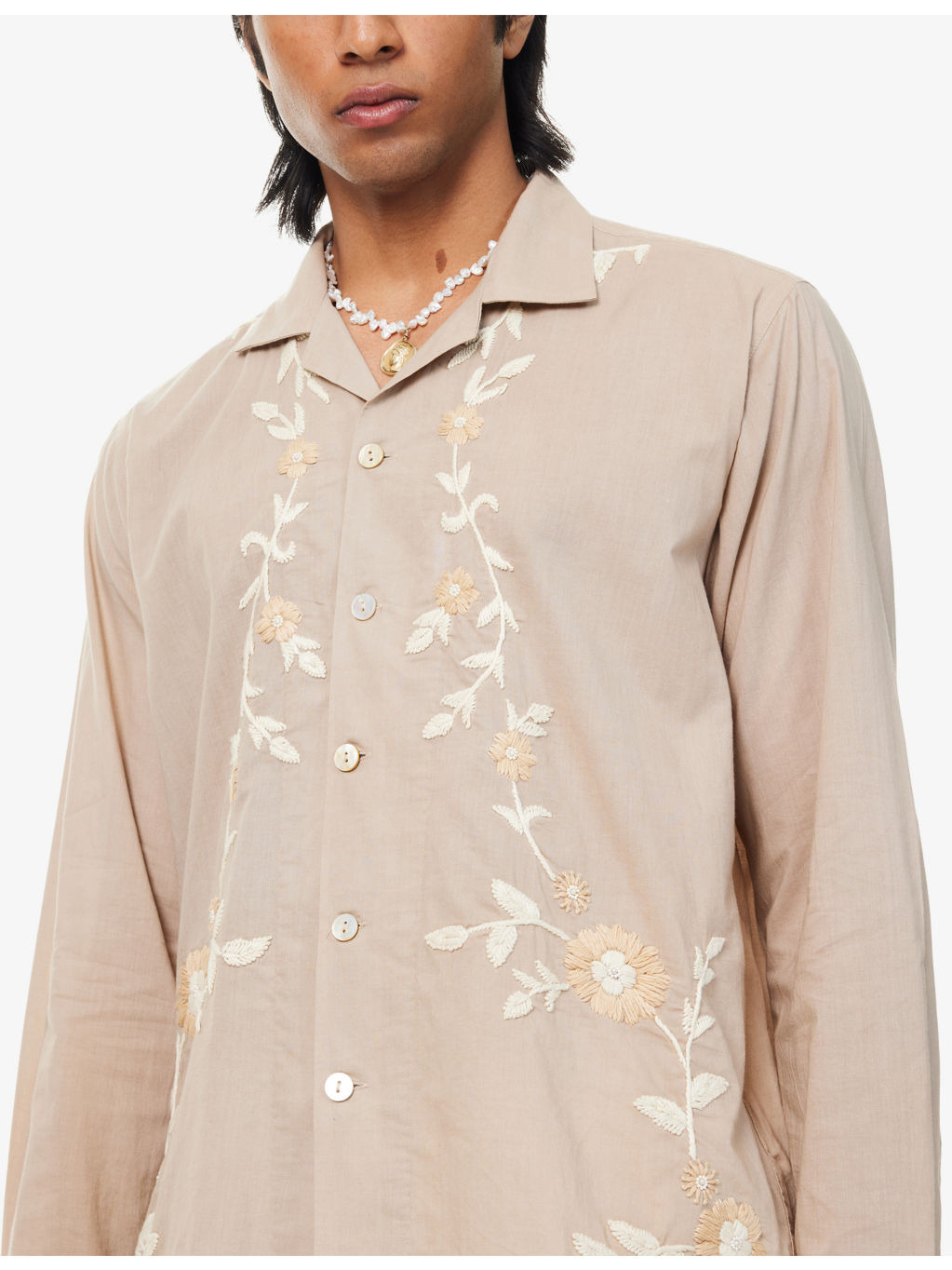 Floral-Embroidered Classic-Collar Cotton Shirt - 5