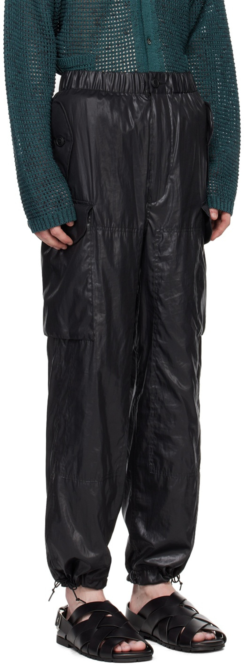 YOKE Black Crinkled Cargo Pants outlook