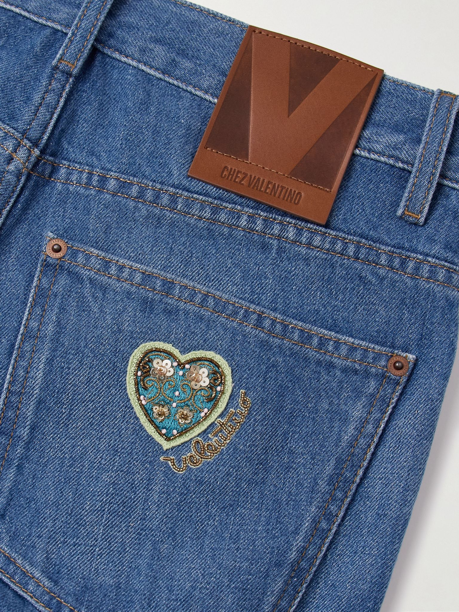 Embroidered embellished high-rise straight-leg jeans Dark denim - 6