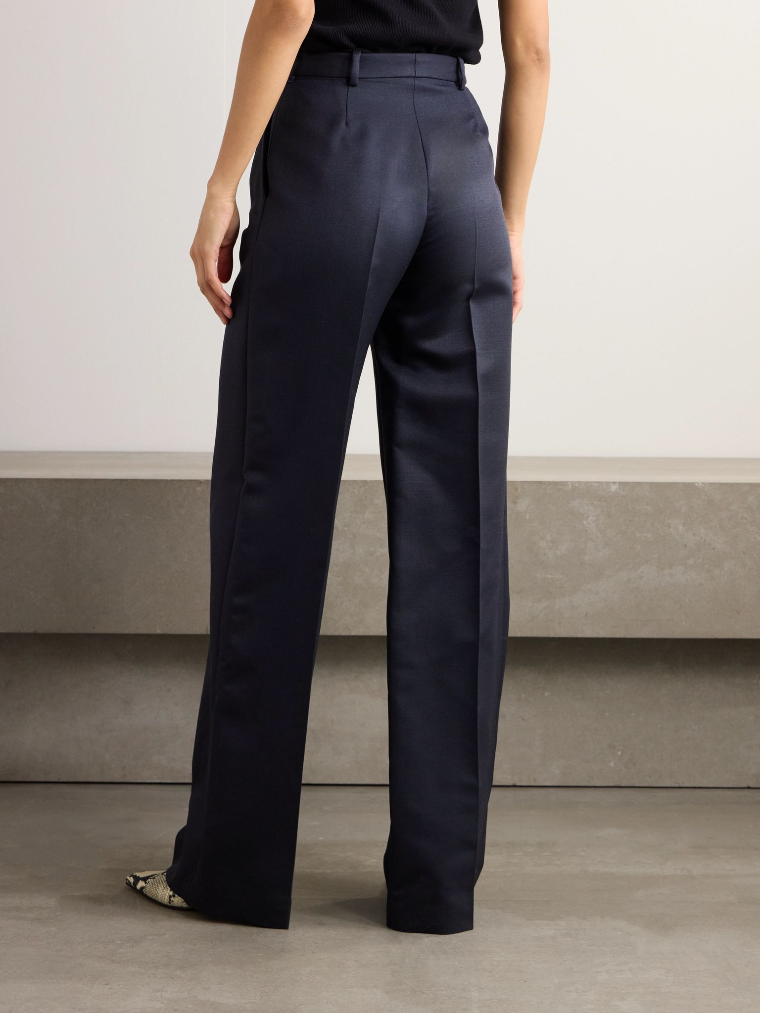 Devin pleated wool and silk-blend wide-leg pants Navy - 4
