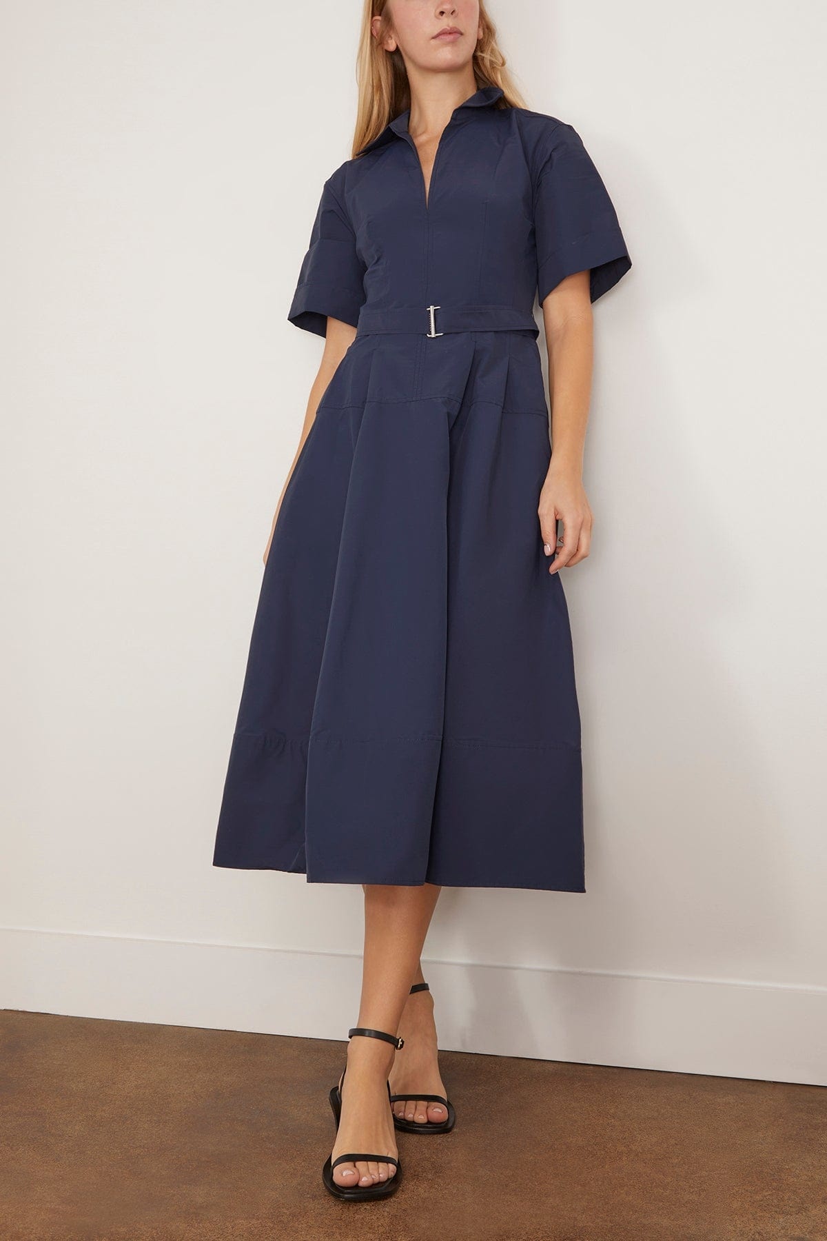 Deanna Short Sleeve Belted Midi Dress in Midnight - 3