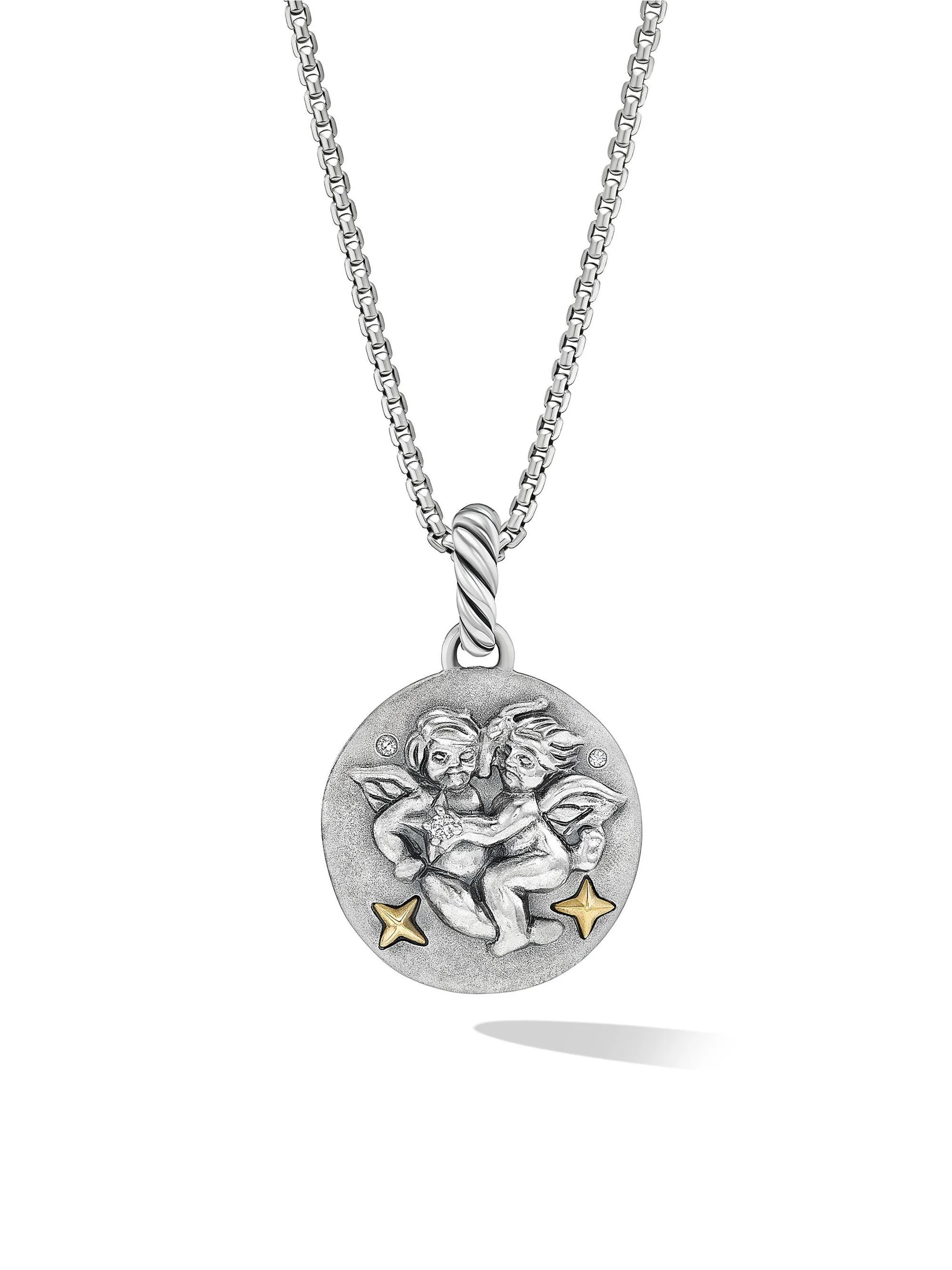 Women's Amulet in Sterling Silver with 18K Yellow Gold and Diamonds, 19MM - Gemini - 1