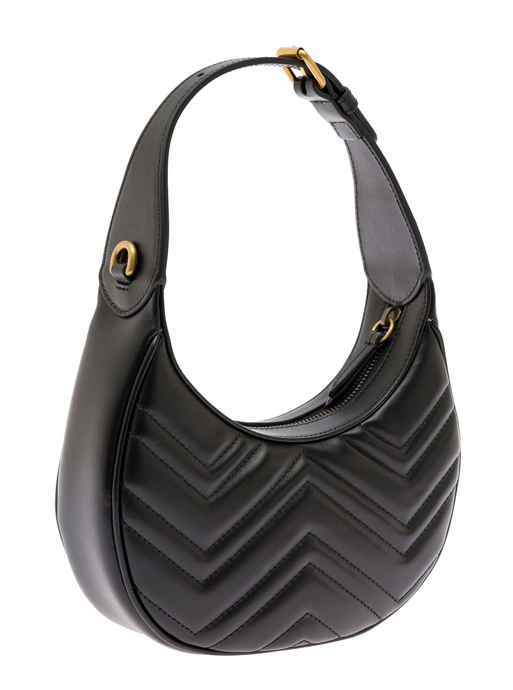 Gucci Women 'Gg Marmon'  Black Shoulder Bag In Chevron Leather Woman - 2