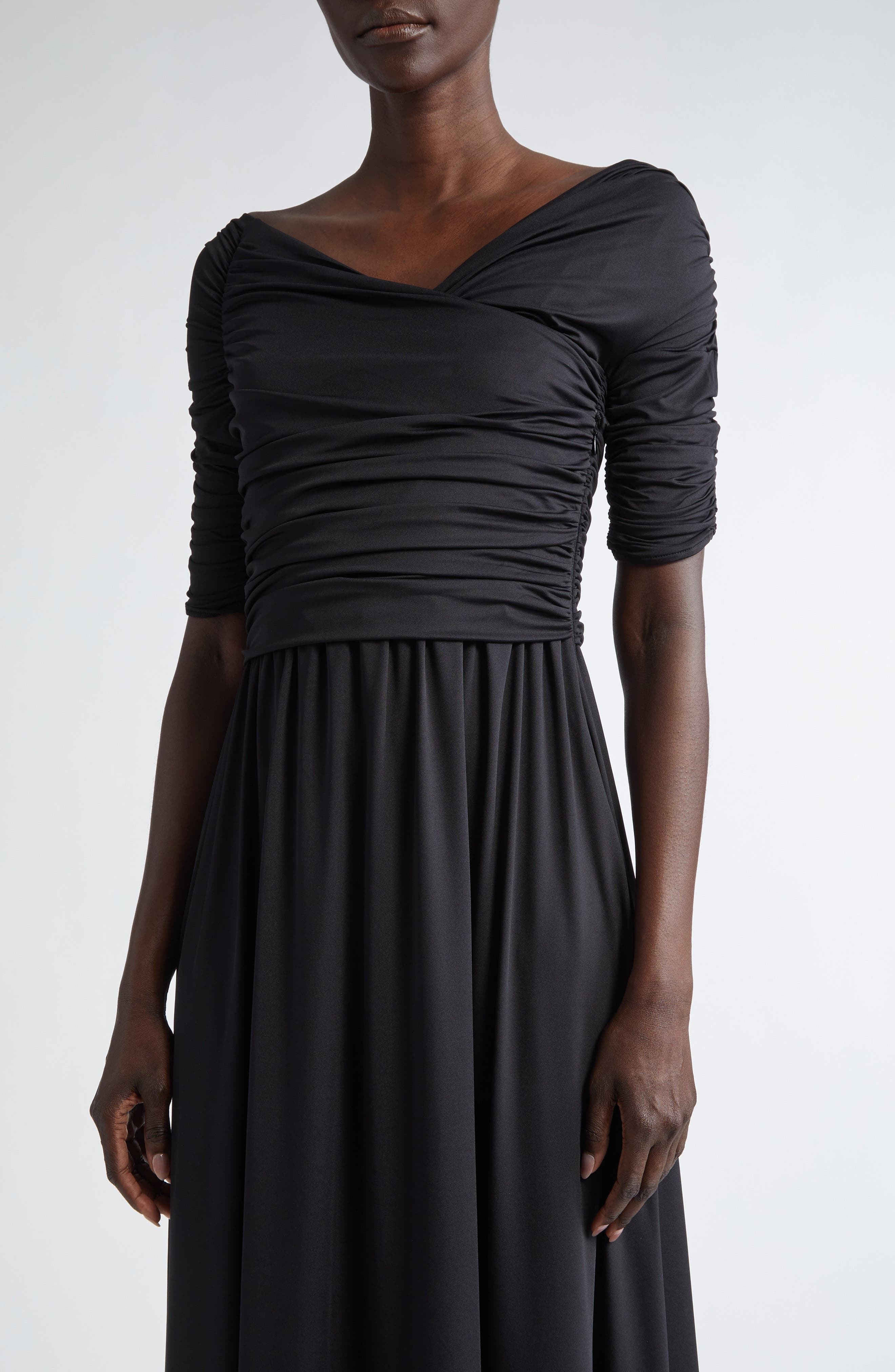 Altuzarra Char Ruched Off The Shoulder Stretch Jersey Midi Dress in 000001 Black at Nordstrom - 4
