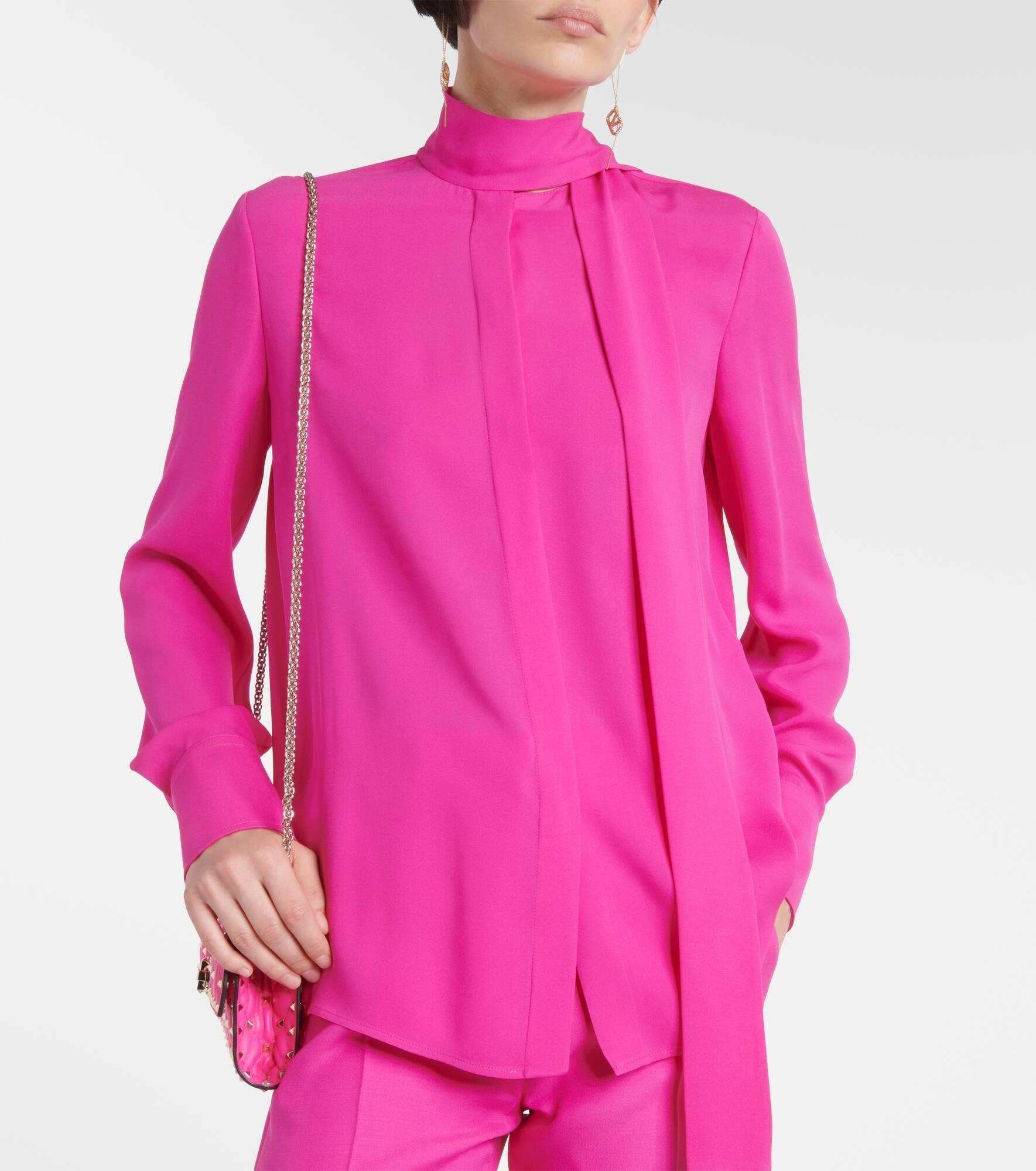 Tie-neck silk georgette blouse - 6
