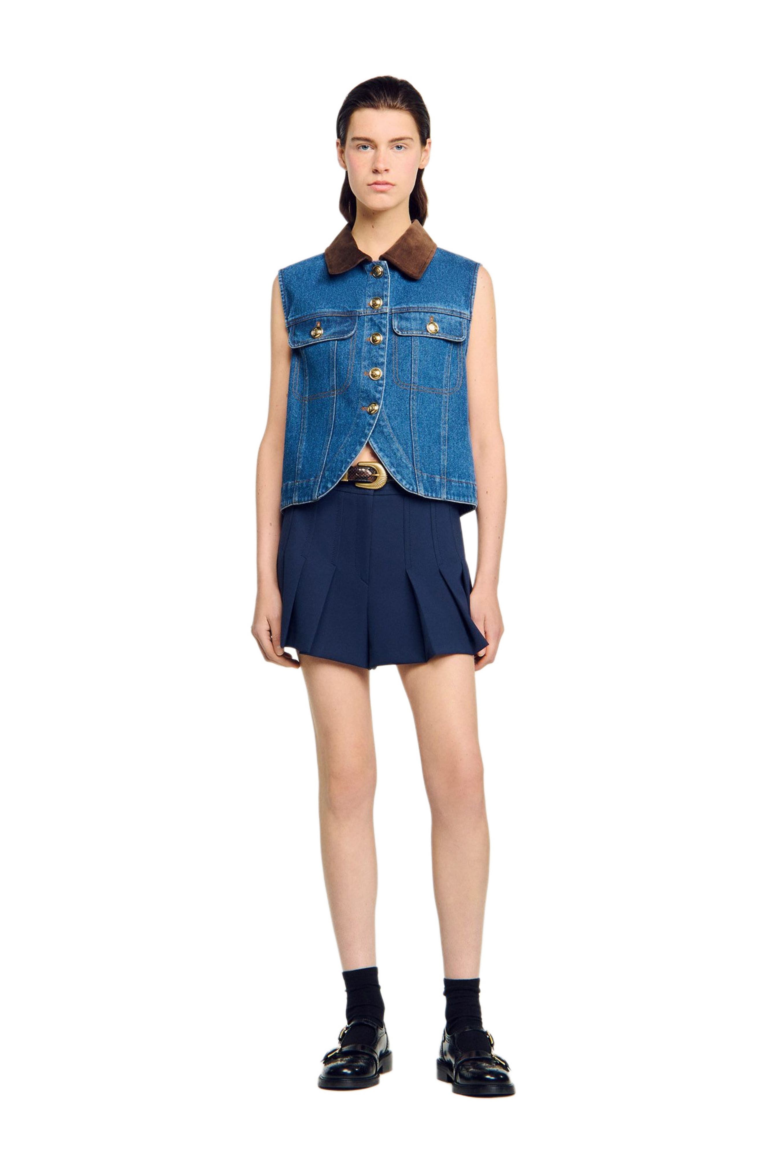 SANDRO Sleeveless denim jacket in Blue Jean at Nordstrom - 6