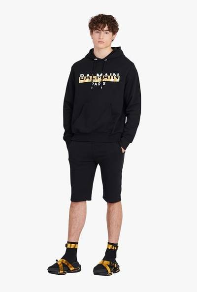 Balmain Black eco-designed cotton sweatshirt with white and gold Balmain Paris metallic logo print outlook