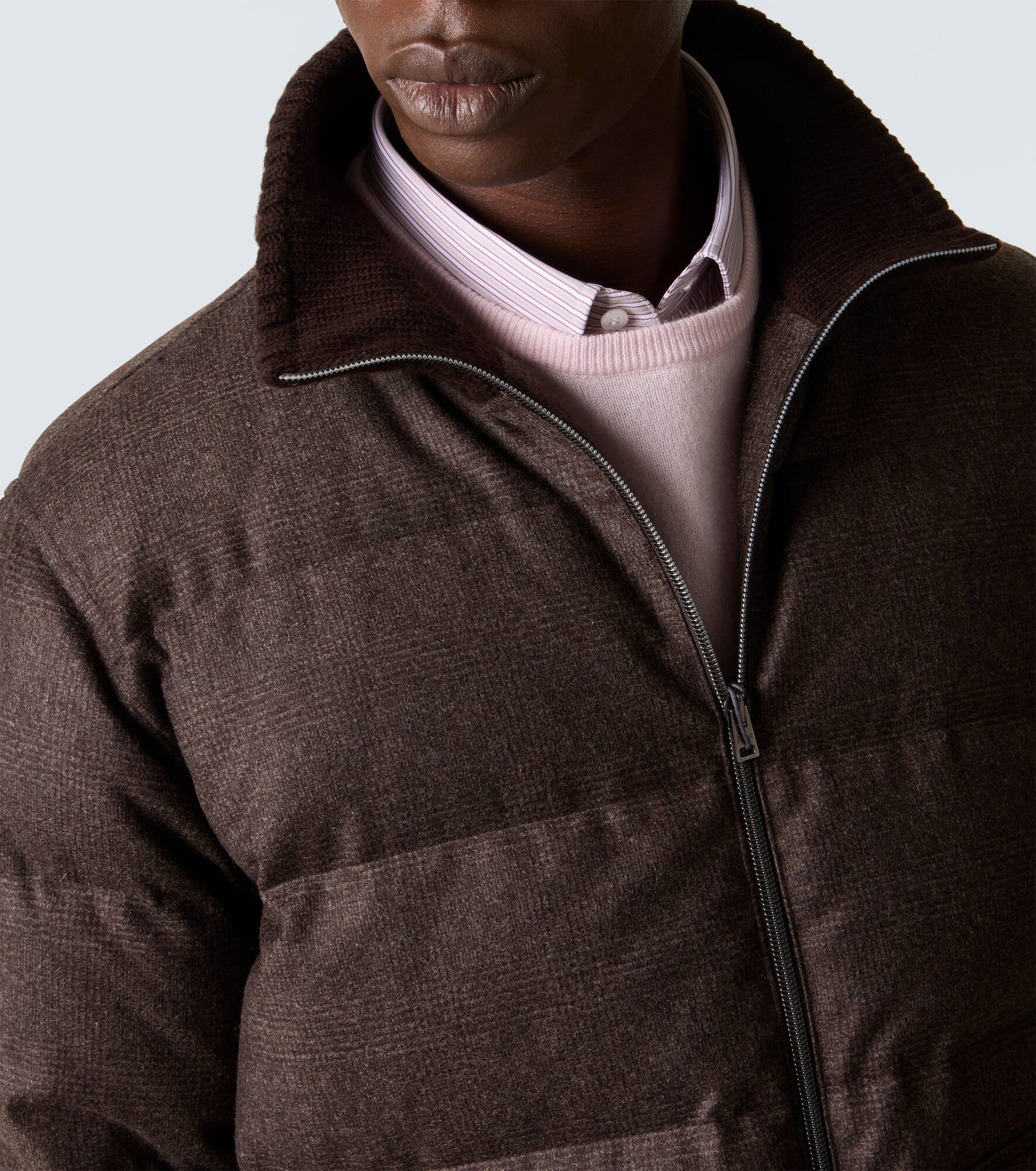 Checked wool and cashmere down jacket - 6