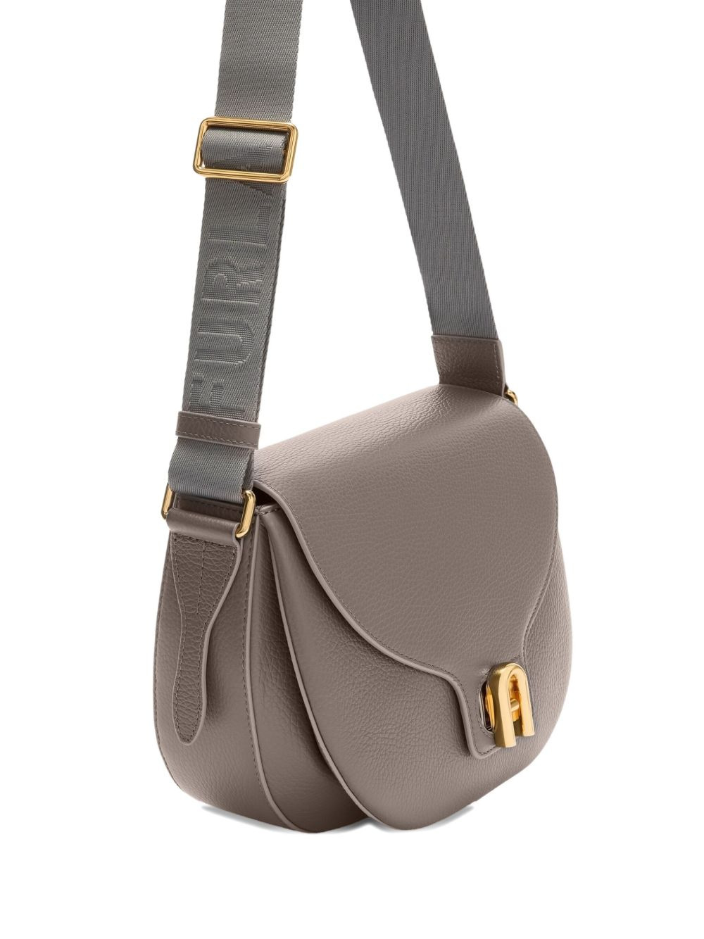 curved-flap leather shoulder bag - 5