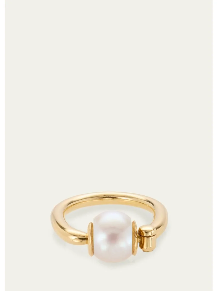 Pearl Trundle Lock Ring in 18K Yellow Gold - 1