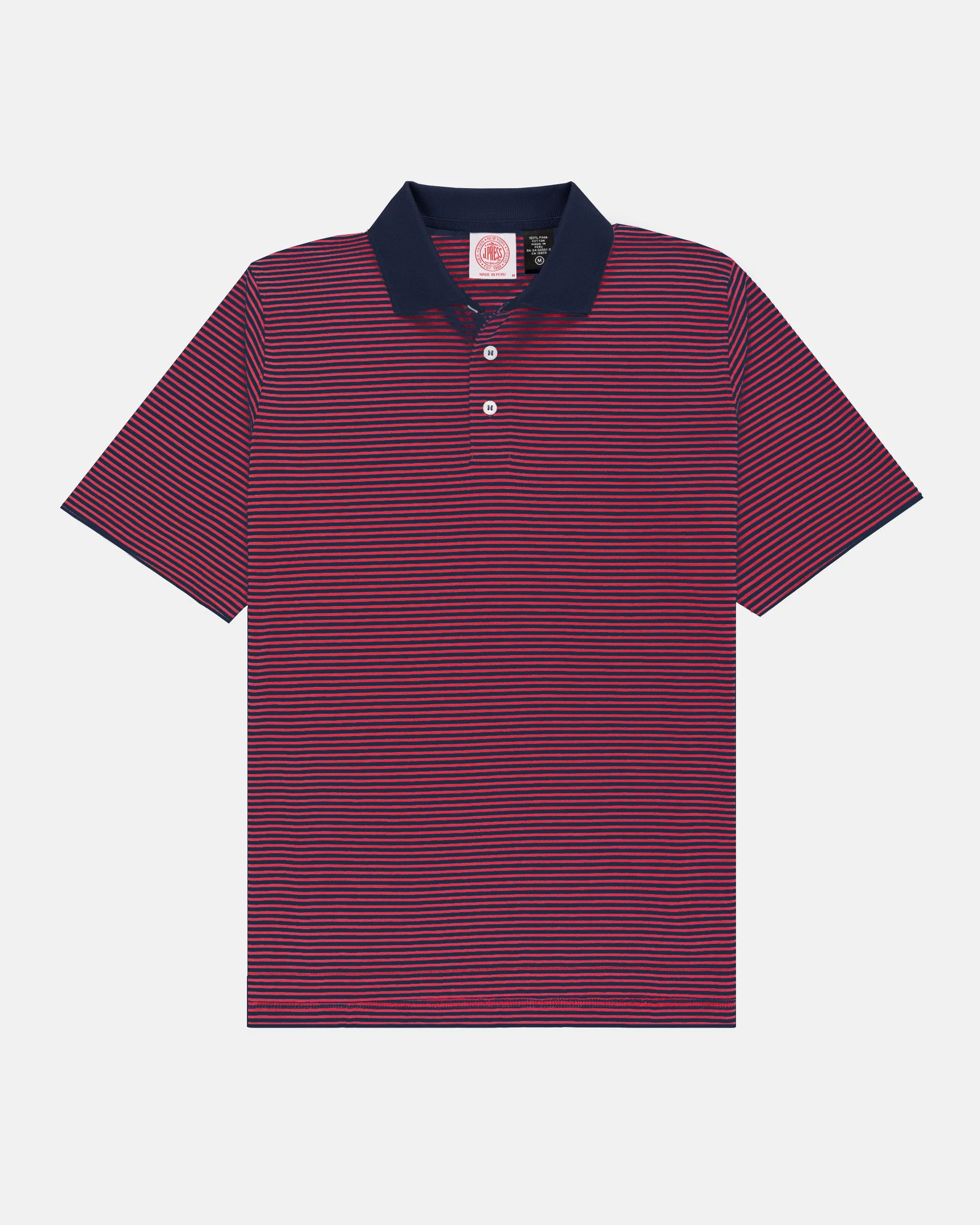 NAVY & RED COTTON JERSEY STRIPE POLO - CLASSIC FIT - 1