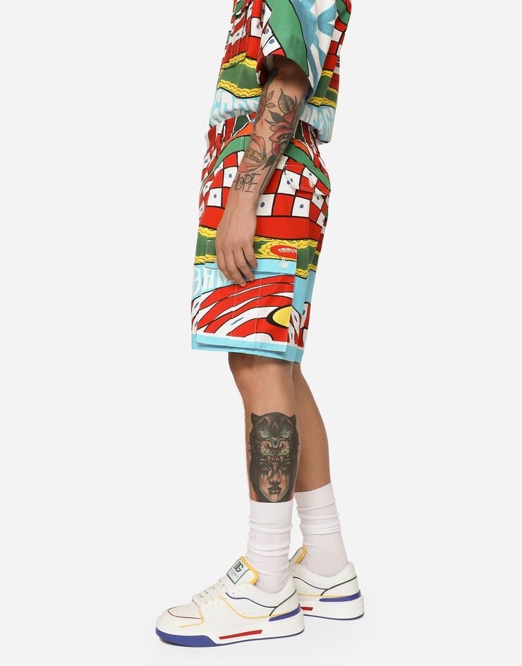 Carretto-print stretch drill cargo shorts - 4