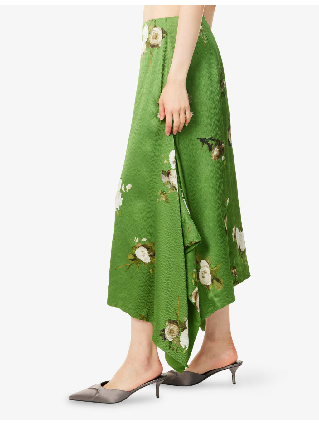 Asymmetric Floral Woven Midi Skirt - 3