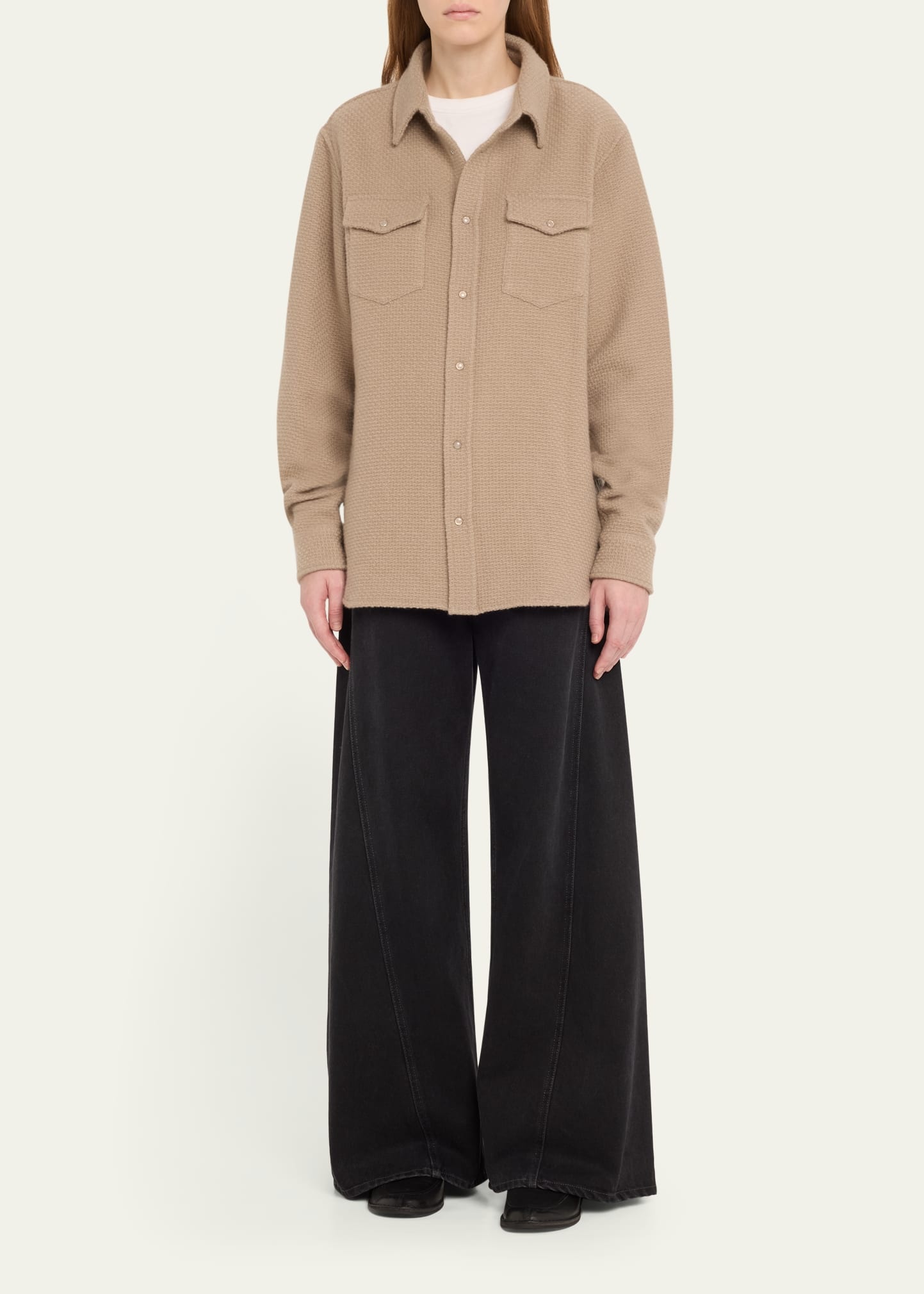 Smoke Waffle Cashmere Shirt Jacket - 2
