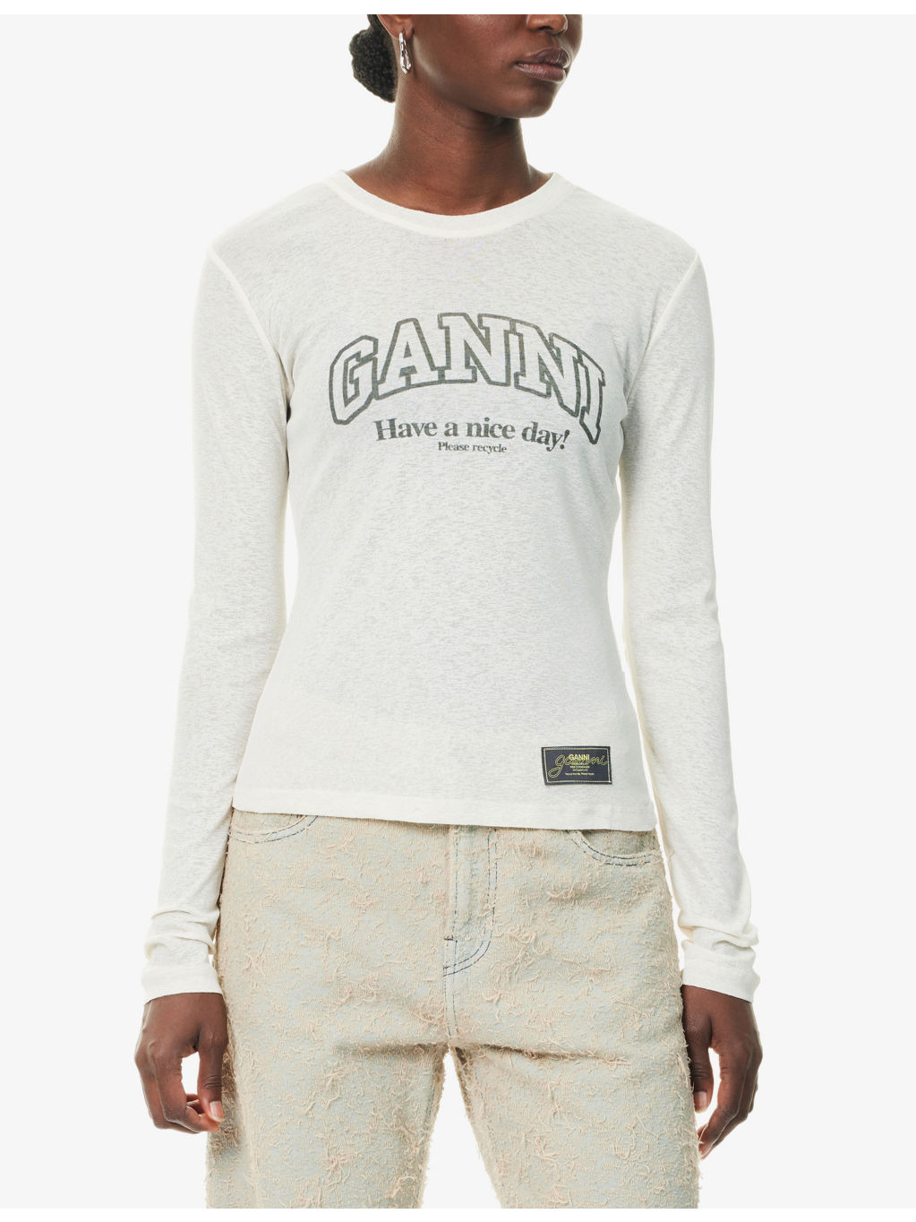 Text-Printed Marled Woven Top - 3
