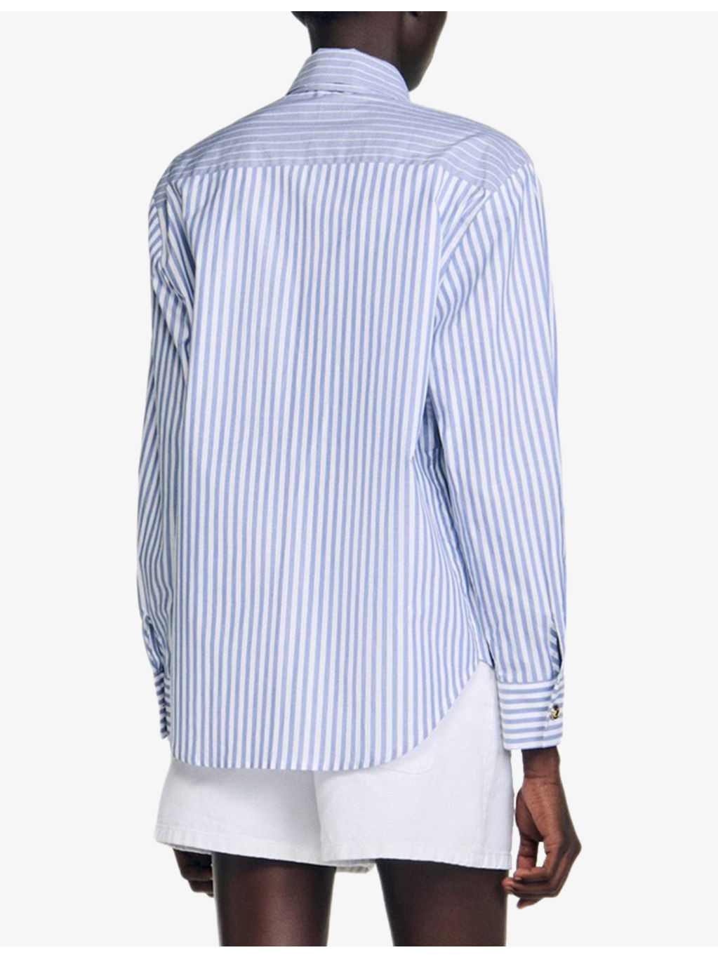 Tie-Neck Striped Cotton Shirt - 4