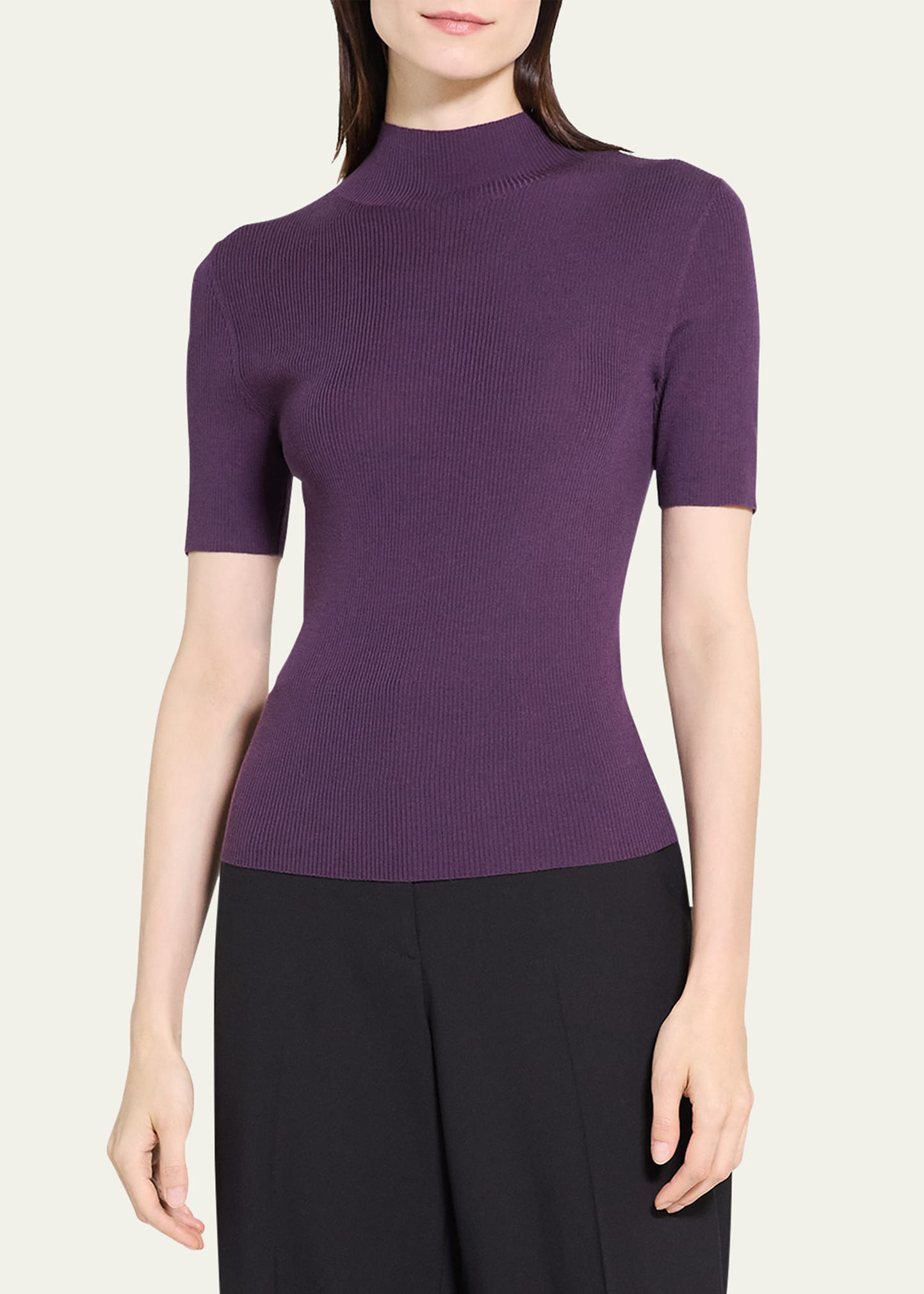 Leenda Regal Merino Wool Short-Sleeve Mock-Neck Top - 4