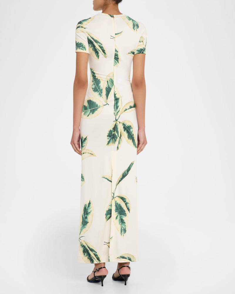 Short-Sleeve Ficus-Print Draped Maxi Dress 3