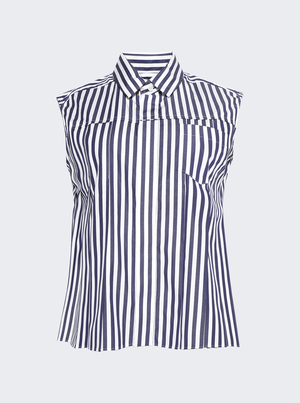 Cotton Poplin Shirt Navy Stripe - 1