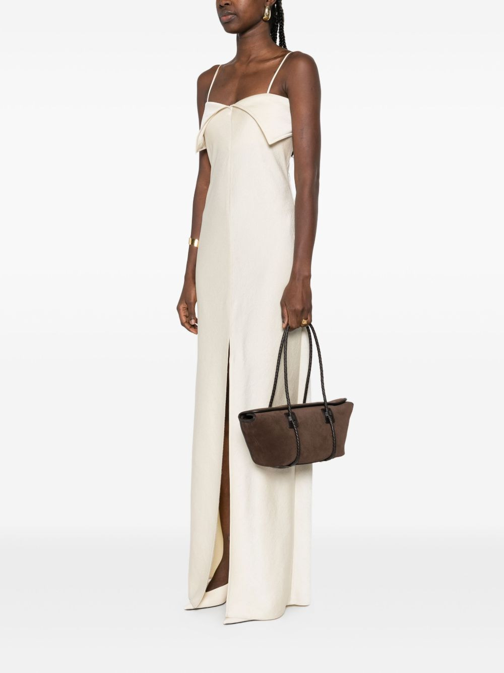 braided-handle suede shoulder bag - 2