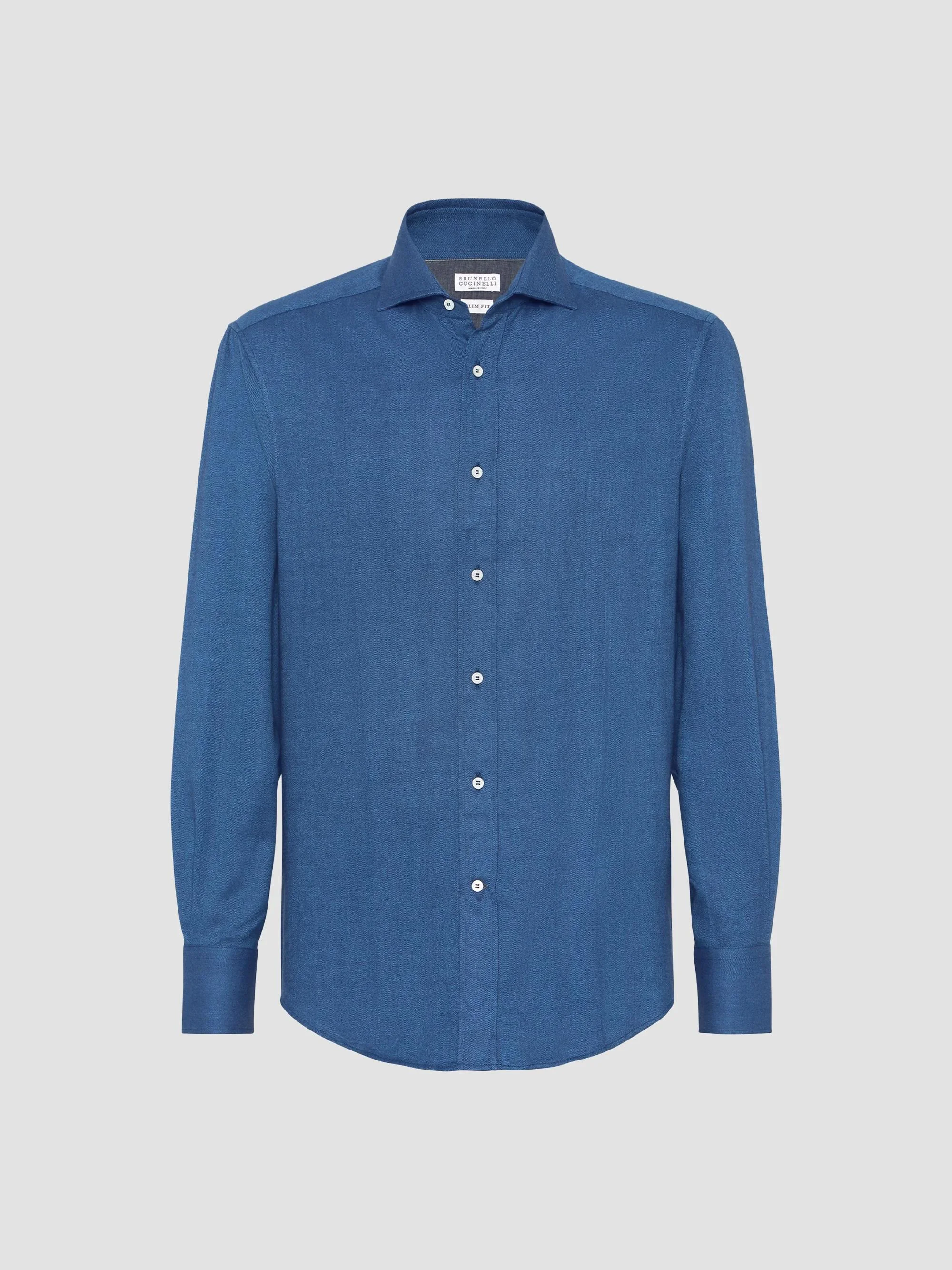Men's Stretch Cotton Chevron Flannel Shirt with Spread Collar - Blue - 1