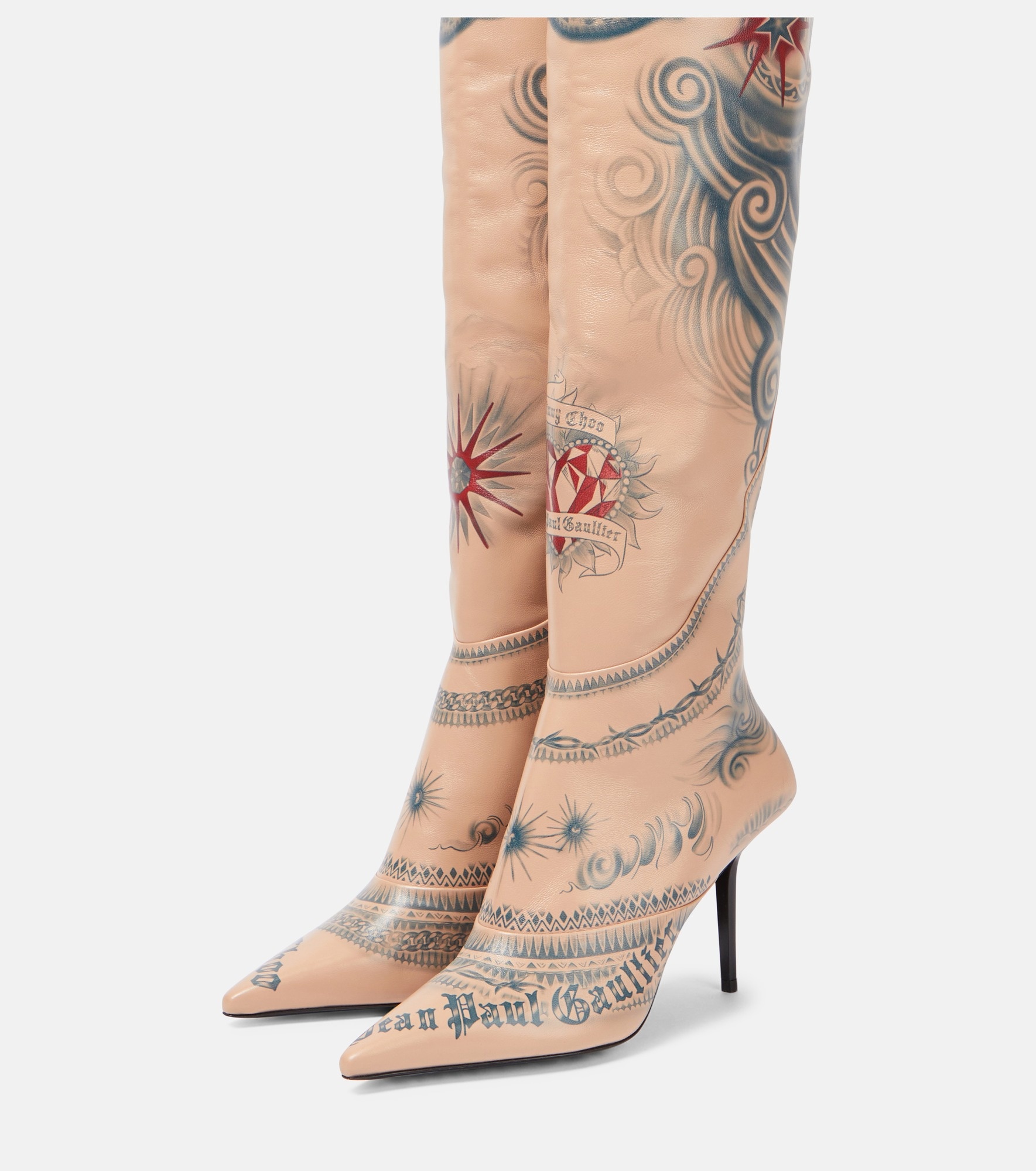 x Jean Paul Gaultier Tattoo leather over-the-knee boots - 5