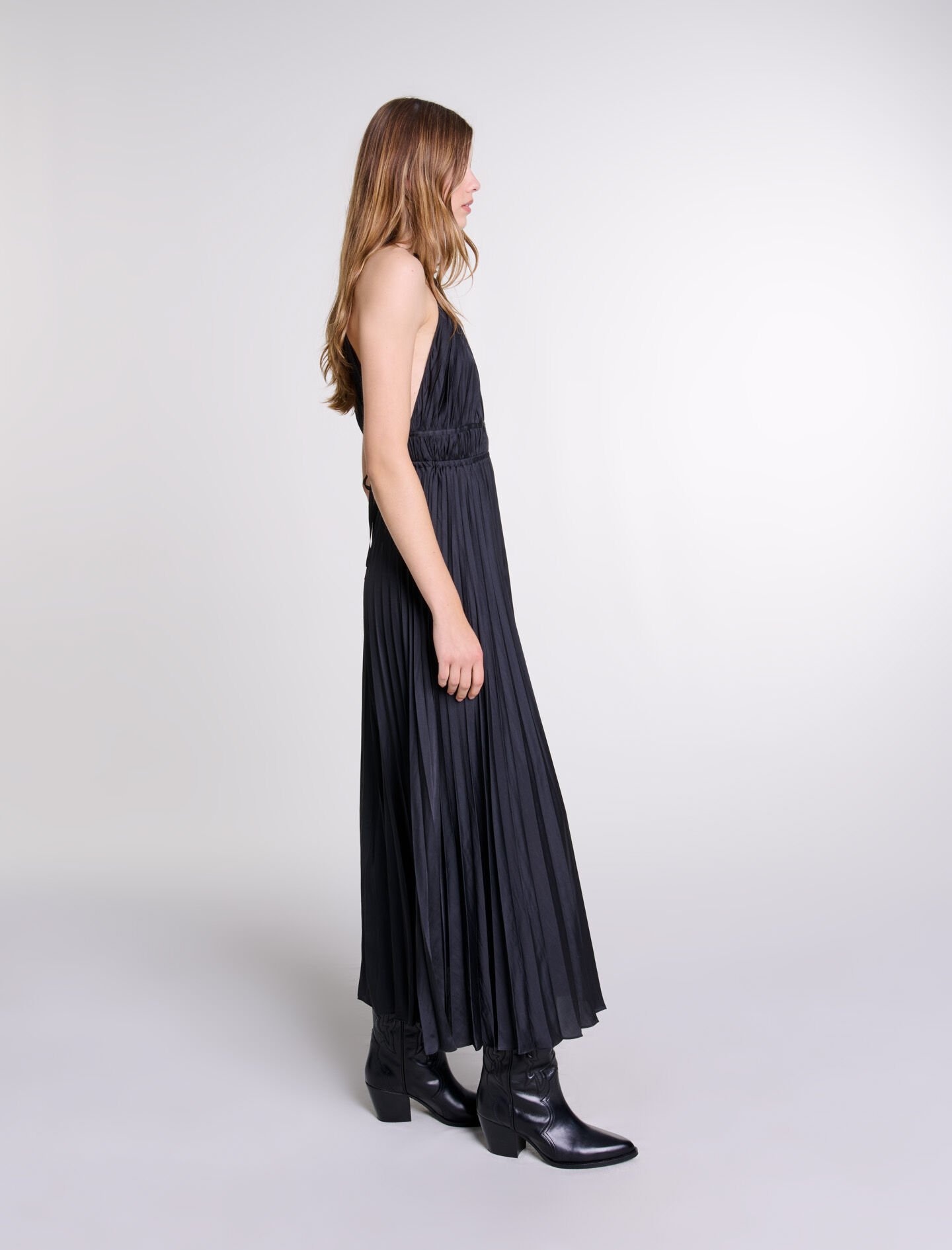 Pleated satin maxi dress - 3