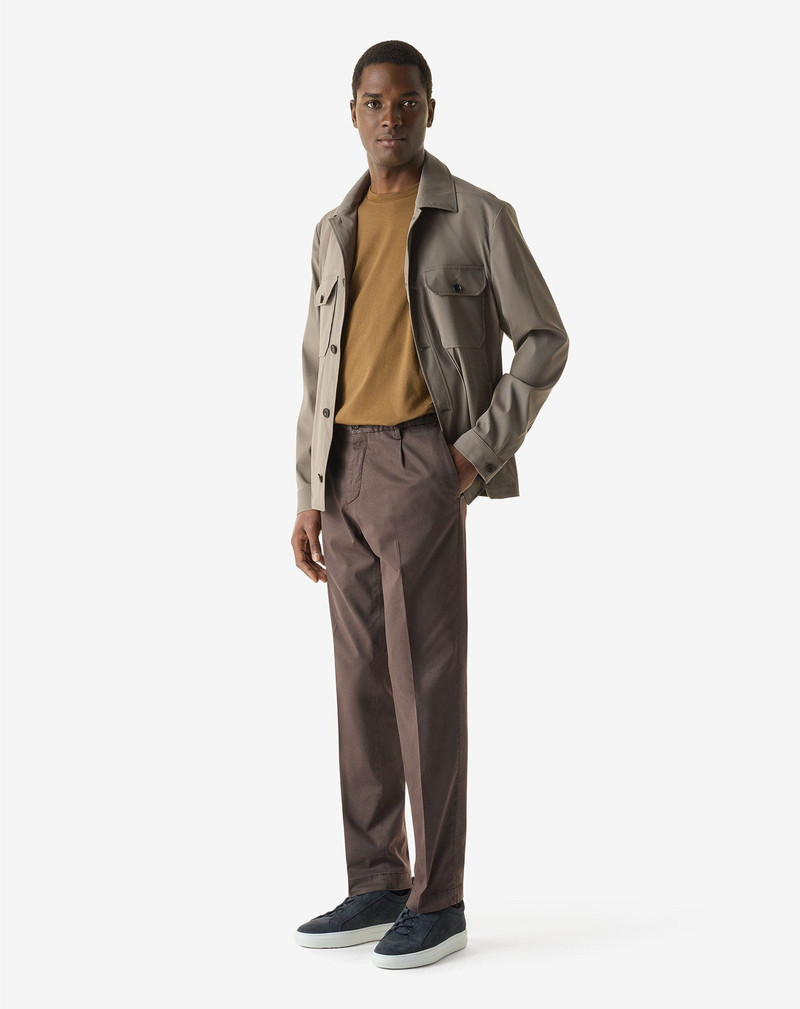 CORNELIANI Brown garment-dyed stretch cotton satin trousers outlook