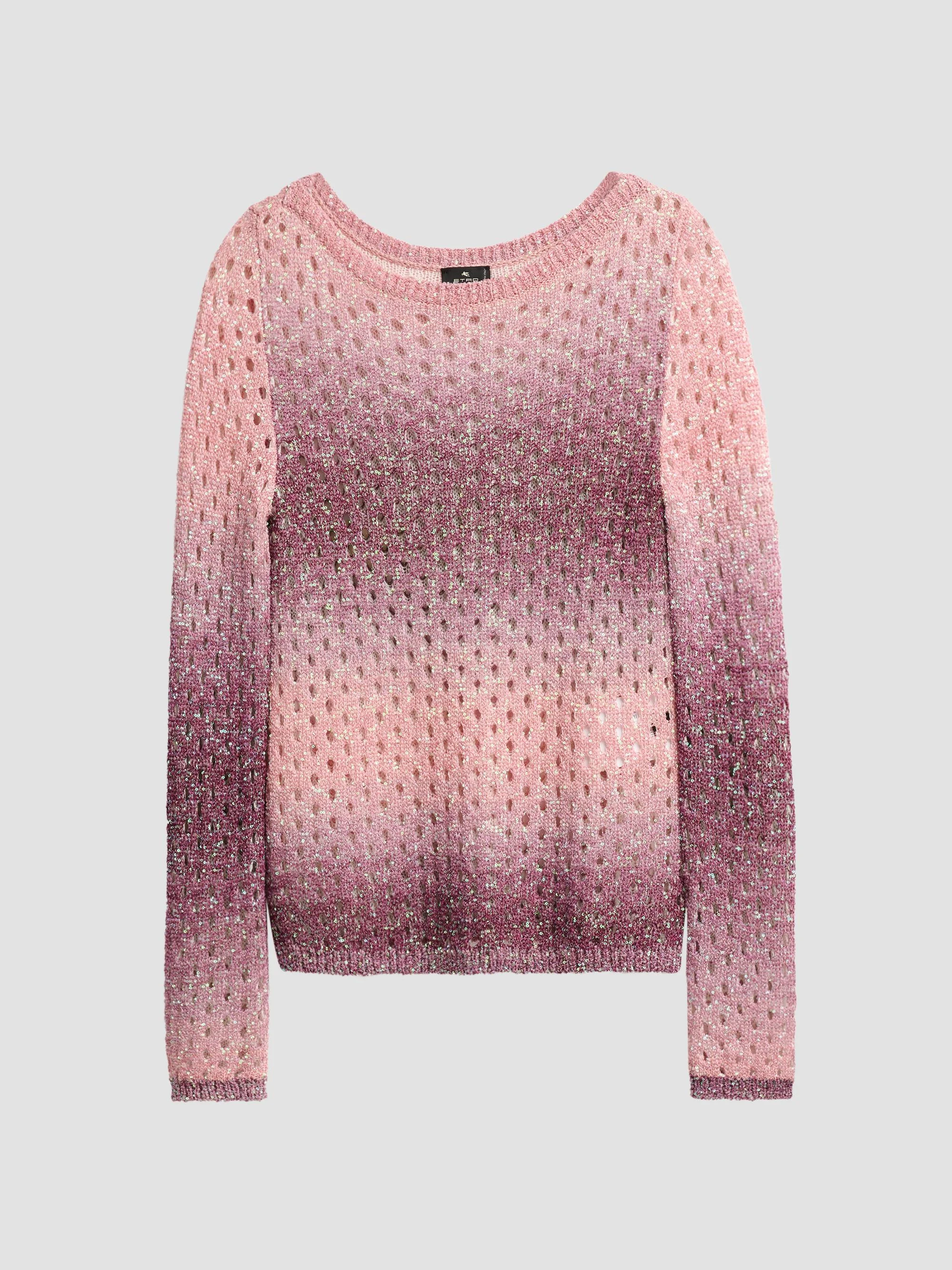 Women's Sequin Nylon-Wool Open-Knit Sweater - Plum - 1